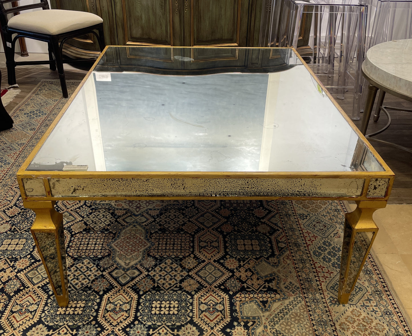 Hollywood Regency Mirrored Faux Finish Coffee Table AS IS (0000RW)