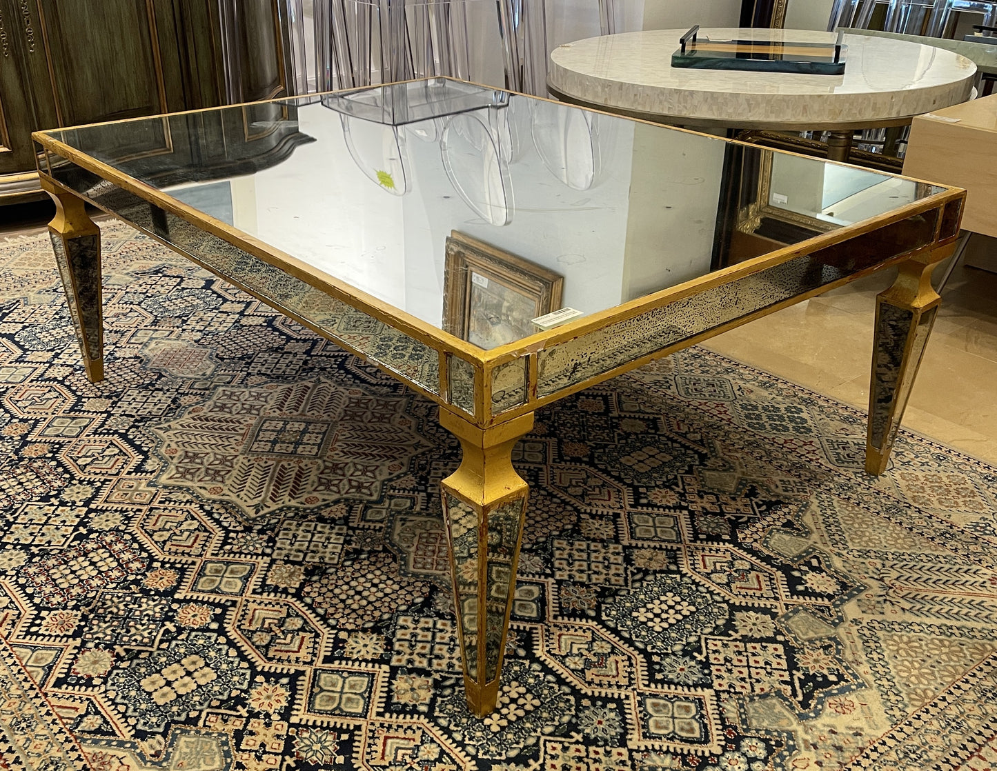 Hollywood Regency Mirrored Faux Finish Coffee Table AS IS (0000RW)