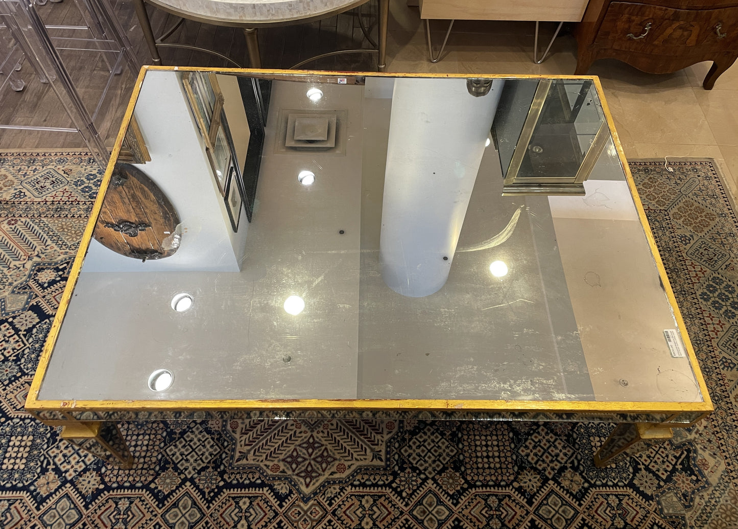 Hollywood Regency Mirrored Faux Finish Coffee Table AS IS (0000RW)