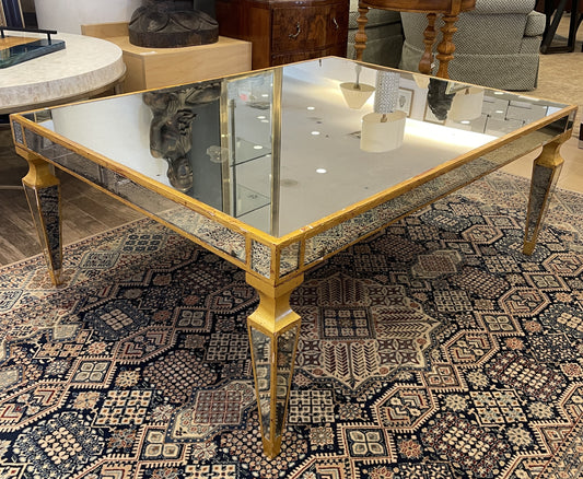 Hollywood Regency Mirrored Faux Finish Coffee Table AS IS (0000RW)