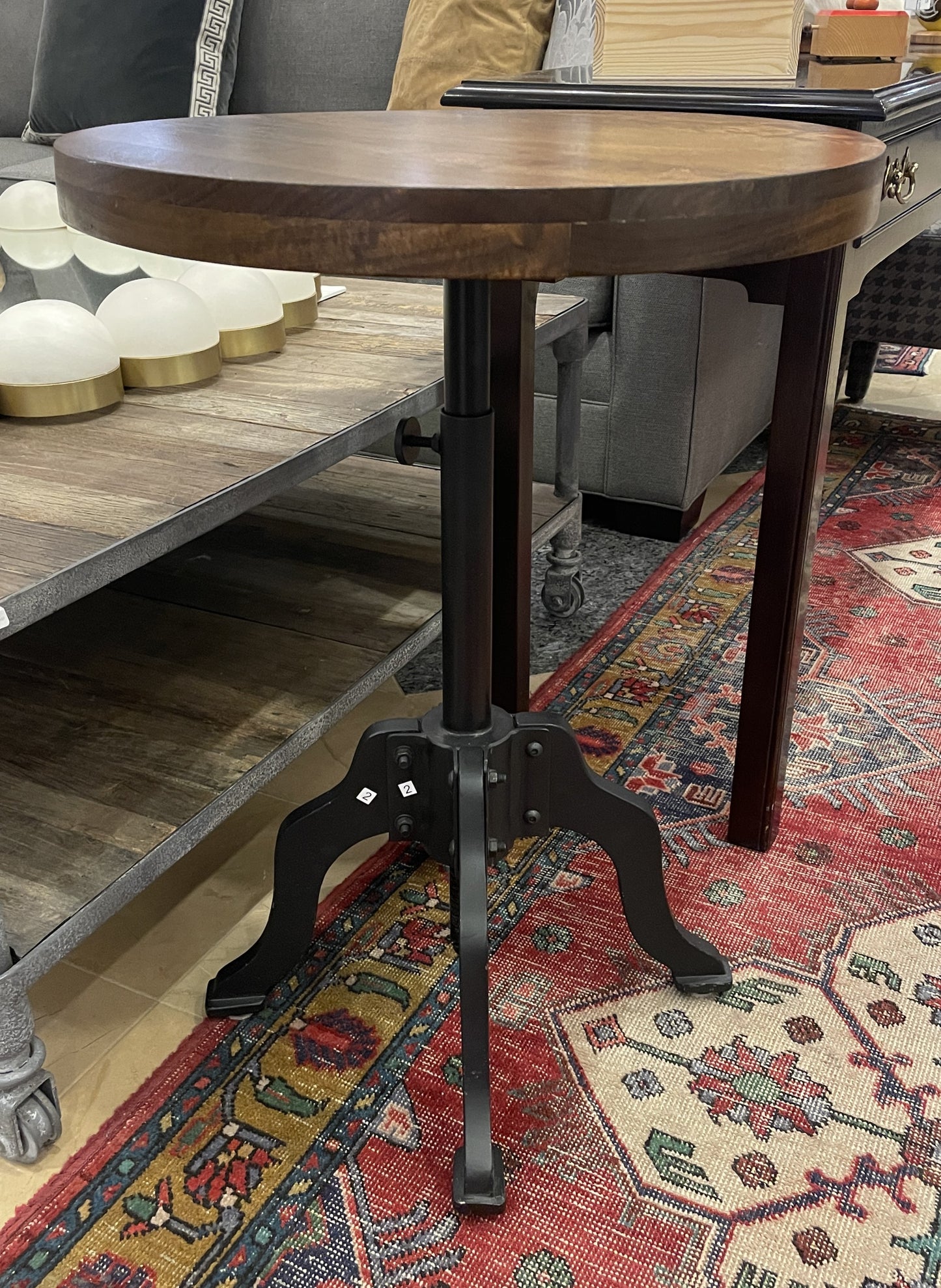 Adjustable Wood Industrial Round End Table (0JR004)