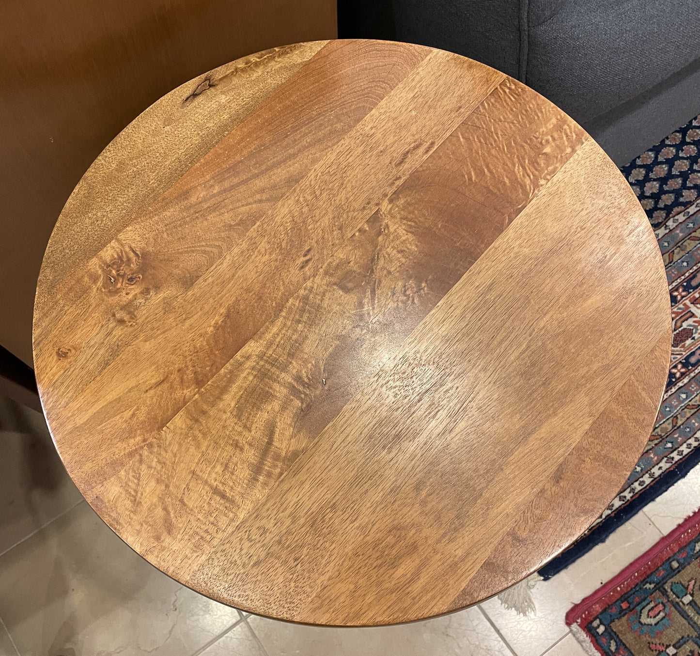 Adjustable Wood Industrial Round End Table (0JR005)