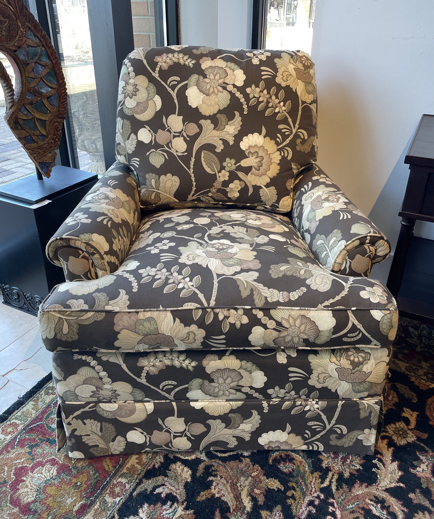 Upholstered Brown Floral Arm Chair (2 Available) (0BZ00U)