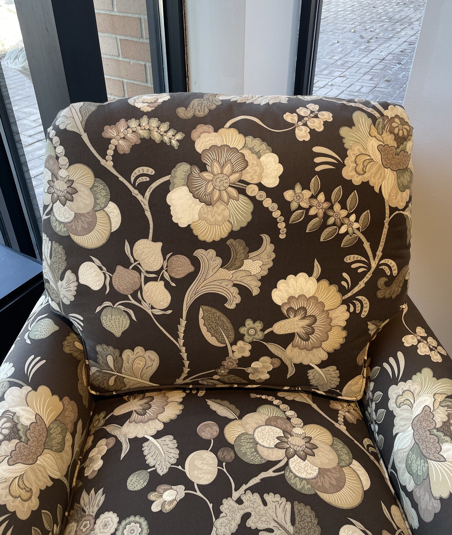 Upholstered Brown Floral Arm Chair (2 Available) (0BZ00U)