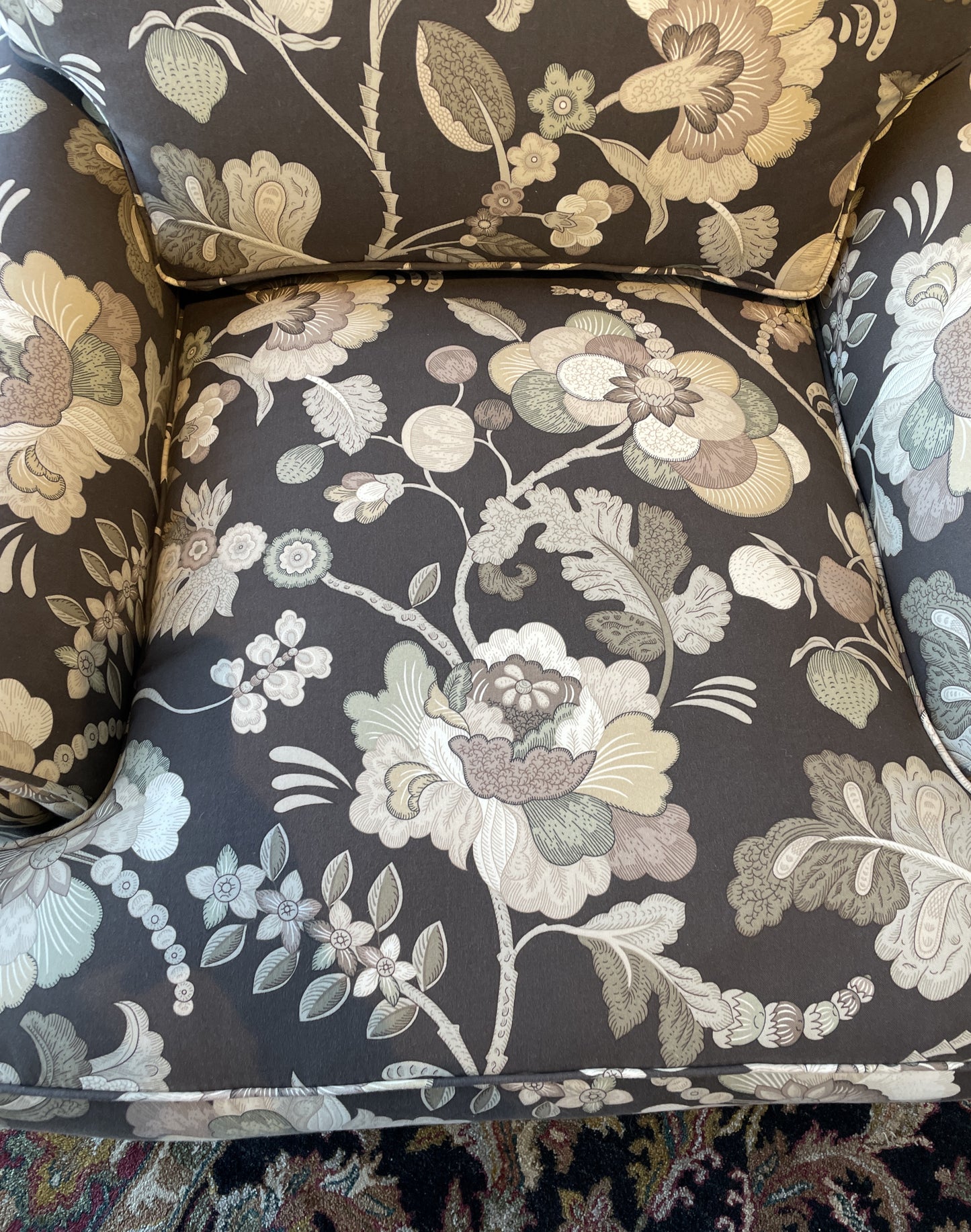 Upholstered Brown Floral Arm Chair (2 Available) (0BZ00U)