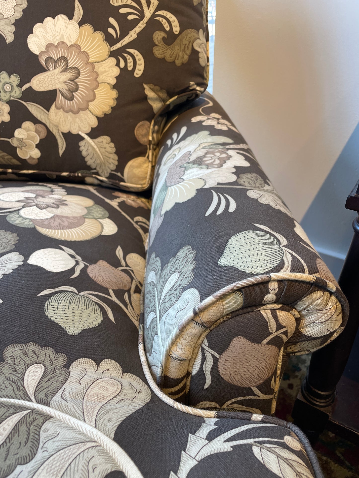 Upholstered Brown Floral Arm Chair (2 Available) (0BZ00U)