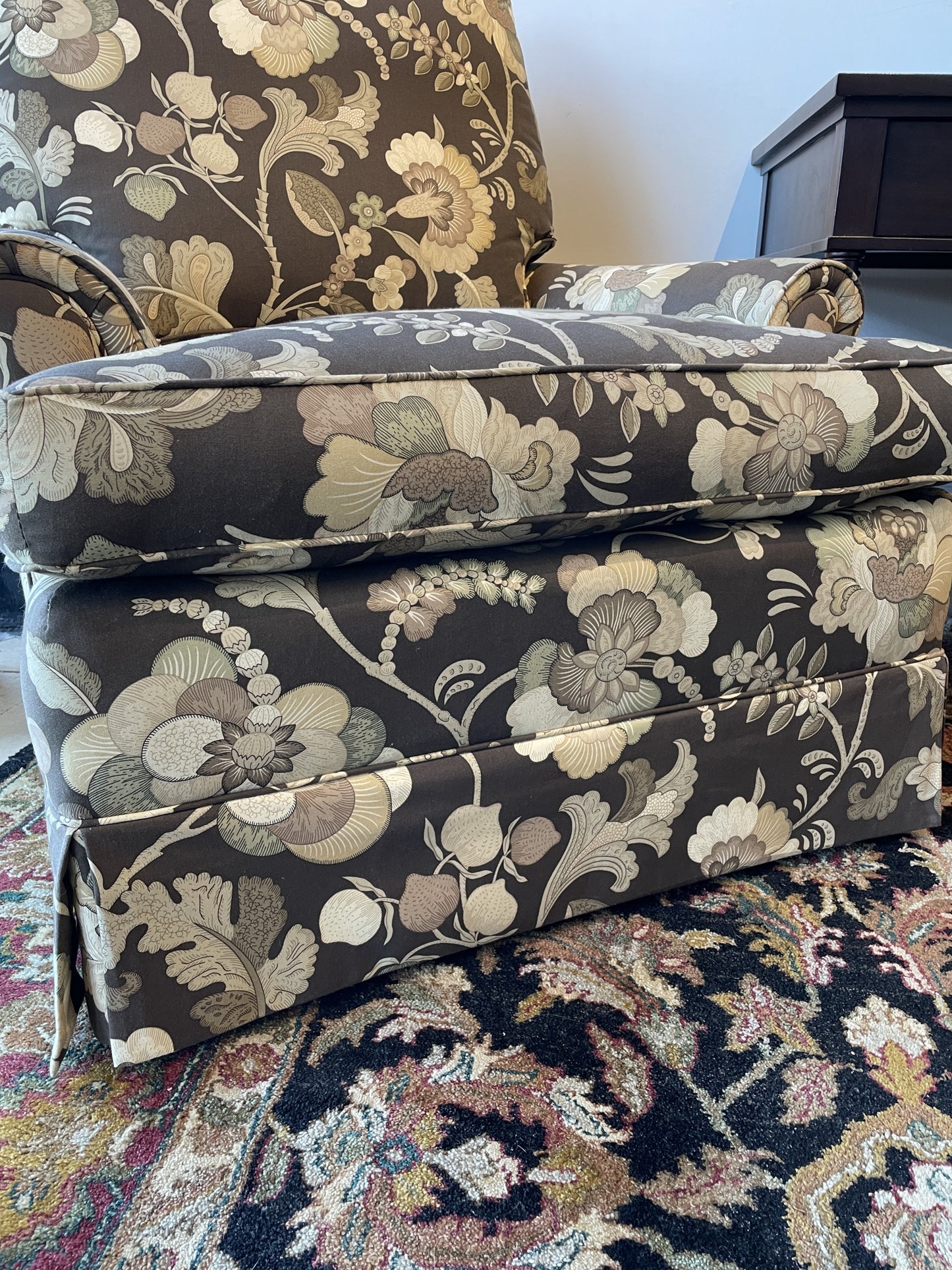Upholstered Brown Floral Arm Chair (2 Available) (0BZ00U)
