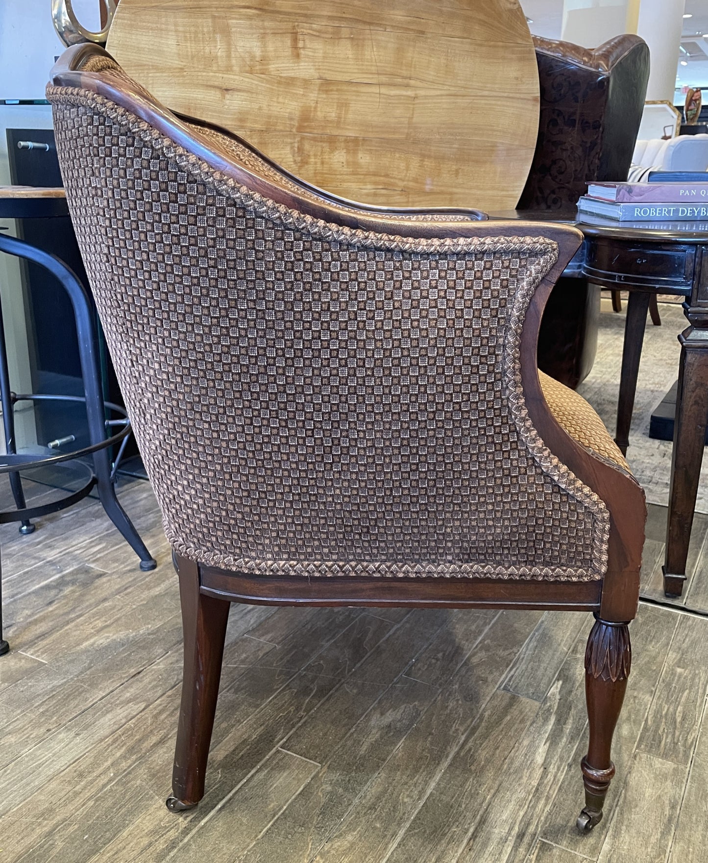 20s Mahogany Reupholstered Armchair on Casters (0BZ017)
