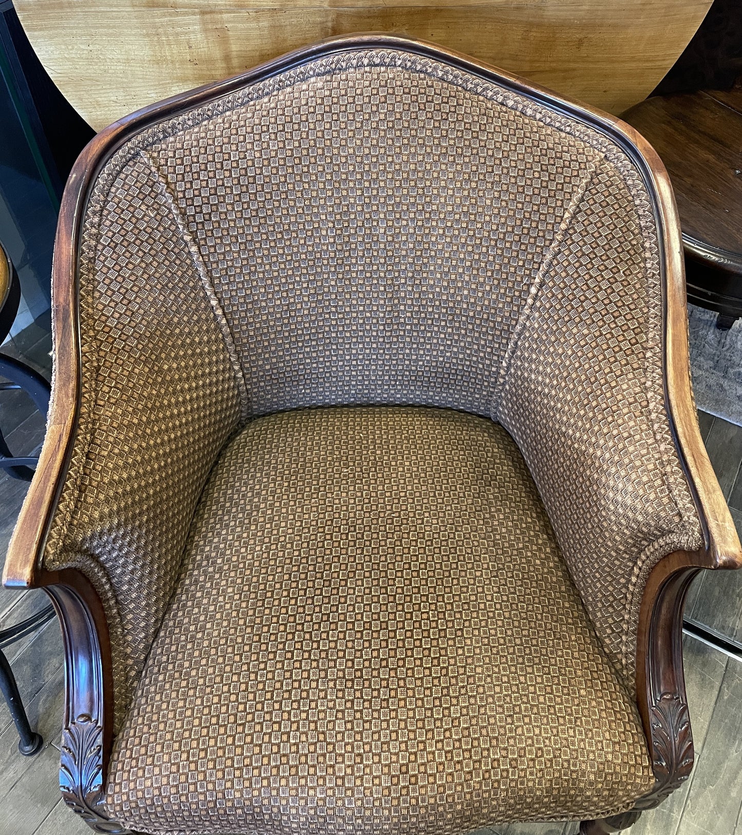 20s Mahogany Reupholstered Armchair on Casters (0BZ017)