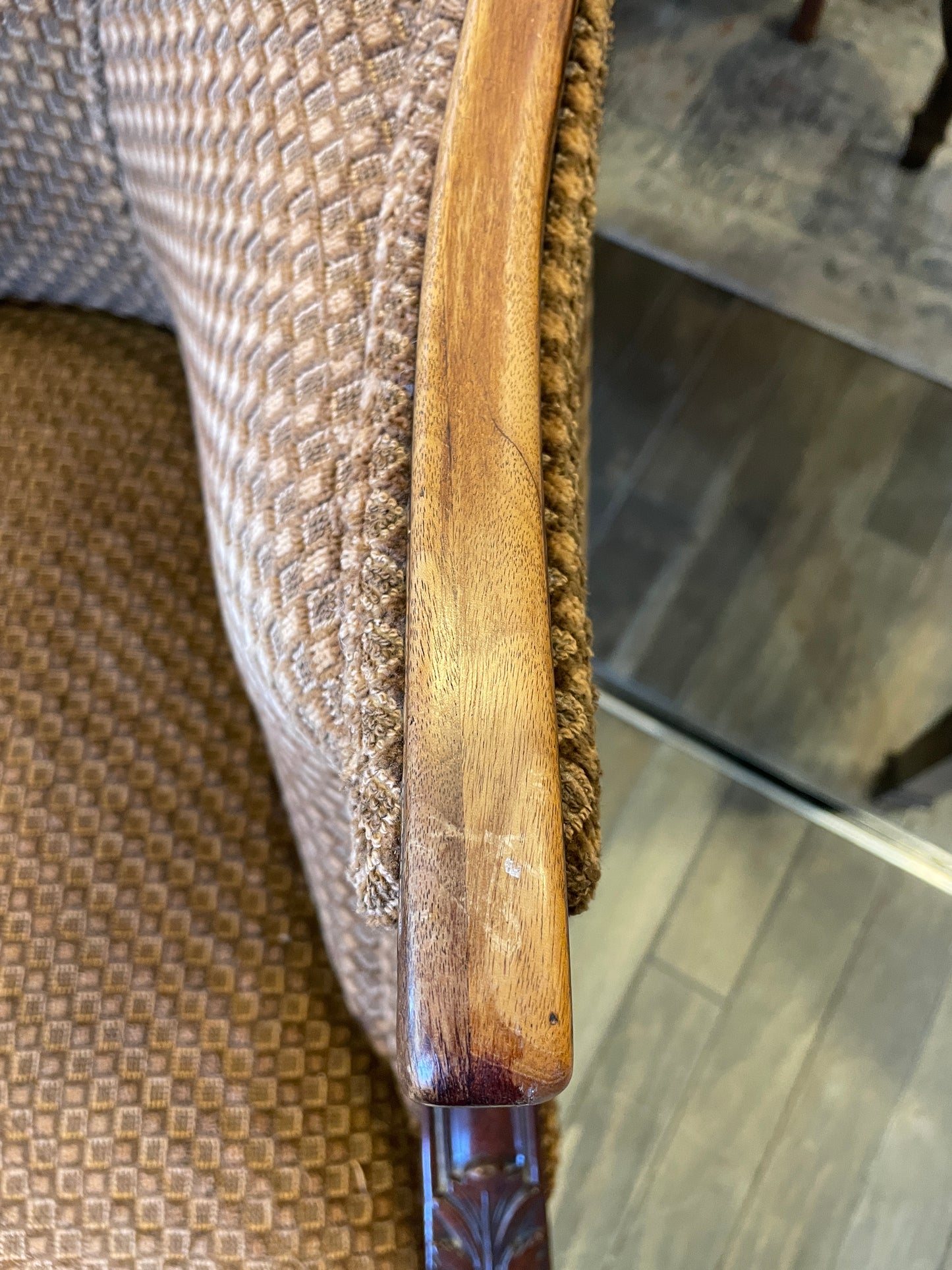 20s Mahogany Reupholstered Armchair on Casters (0BZ017)