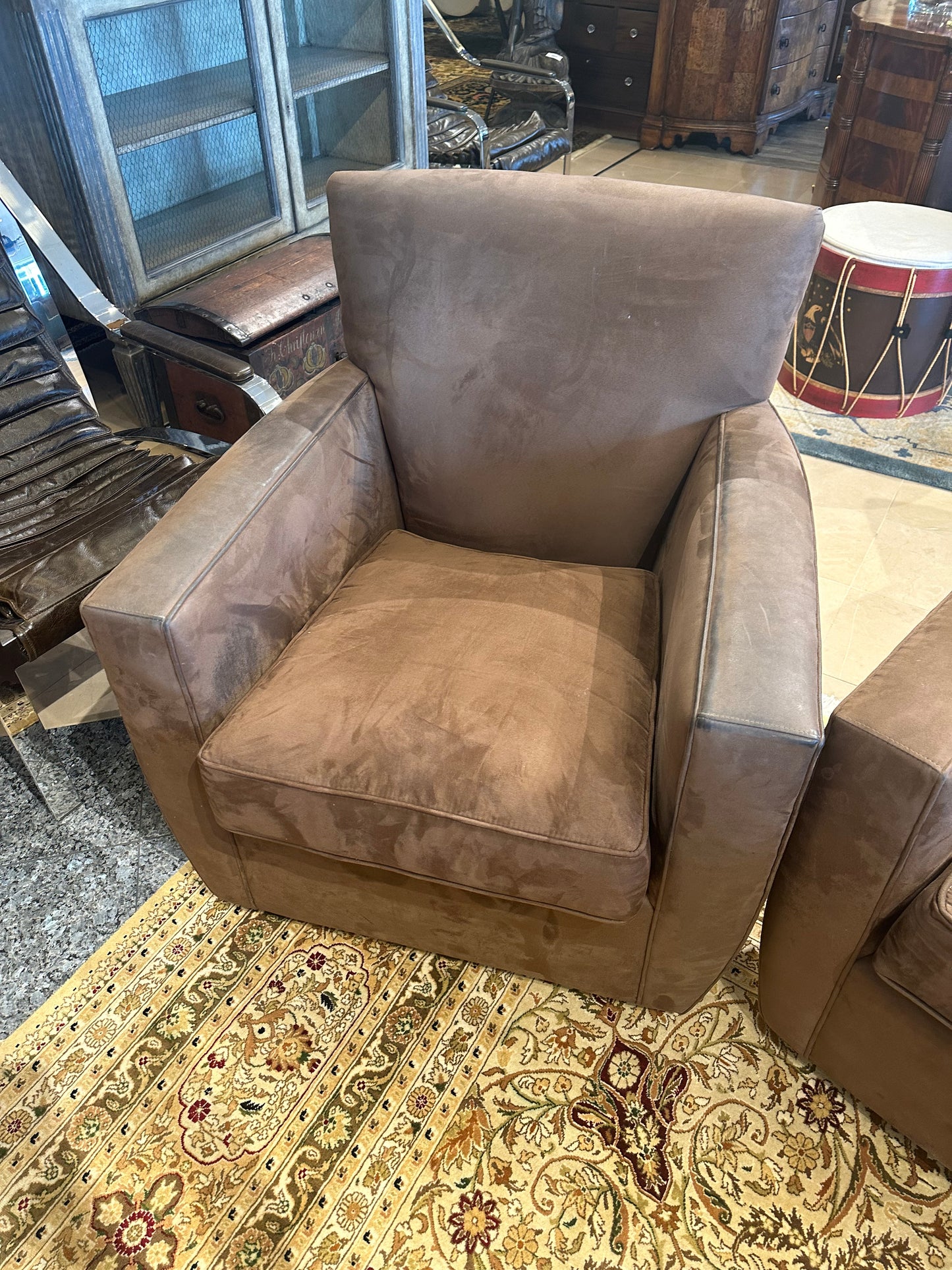 Crate and Barrel Suede Swivel Chair AS IS