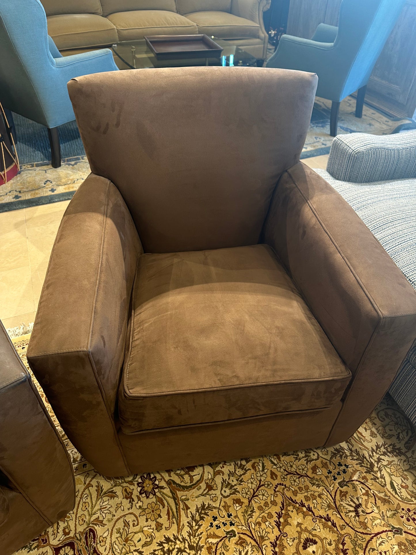 Crate and Barrel Brown Suede Swivel Chair