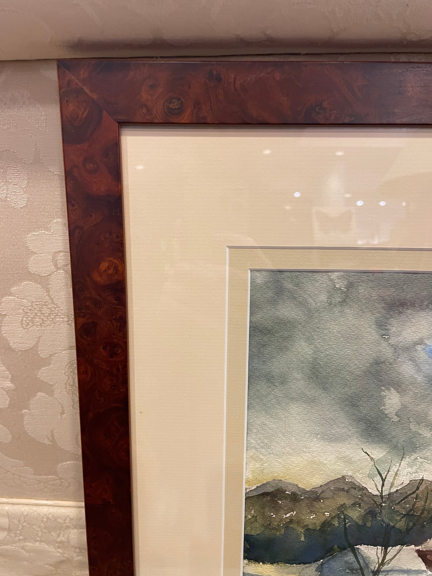 Snow Scene Watercolor of Farm, Unsigned (0ND00A)