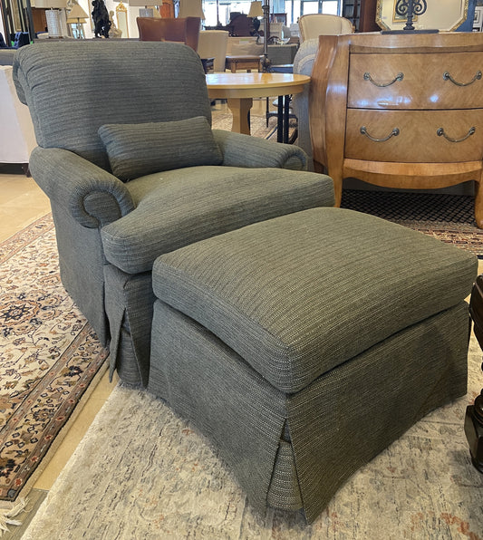 Green Upholstered Occasional Chair and Ottoman (0BZ008)