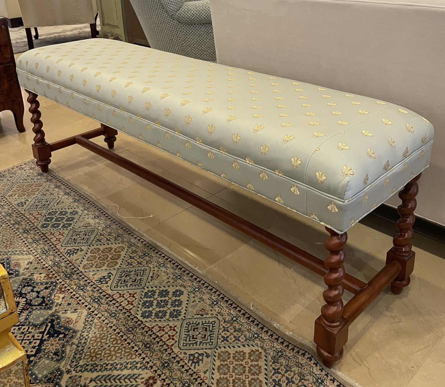 Barley Twist Leg Bench with Bumblebee Upholstery (0BZ00P)