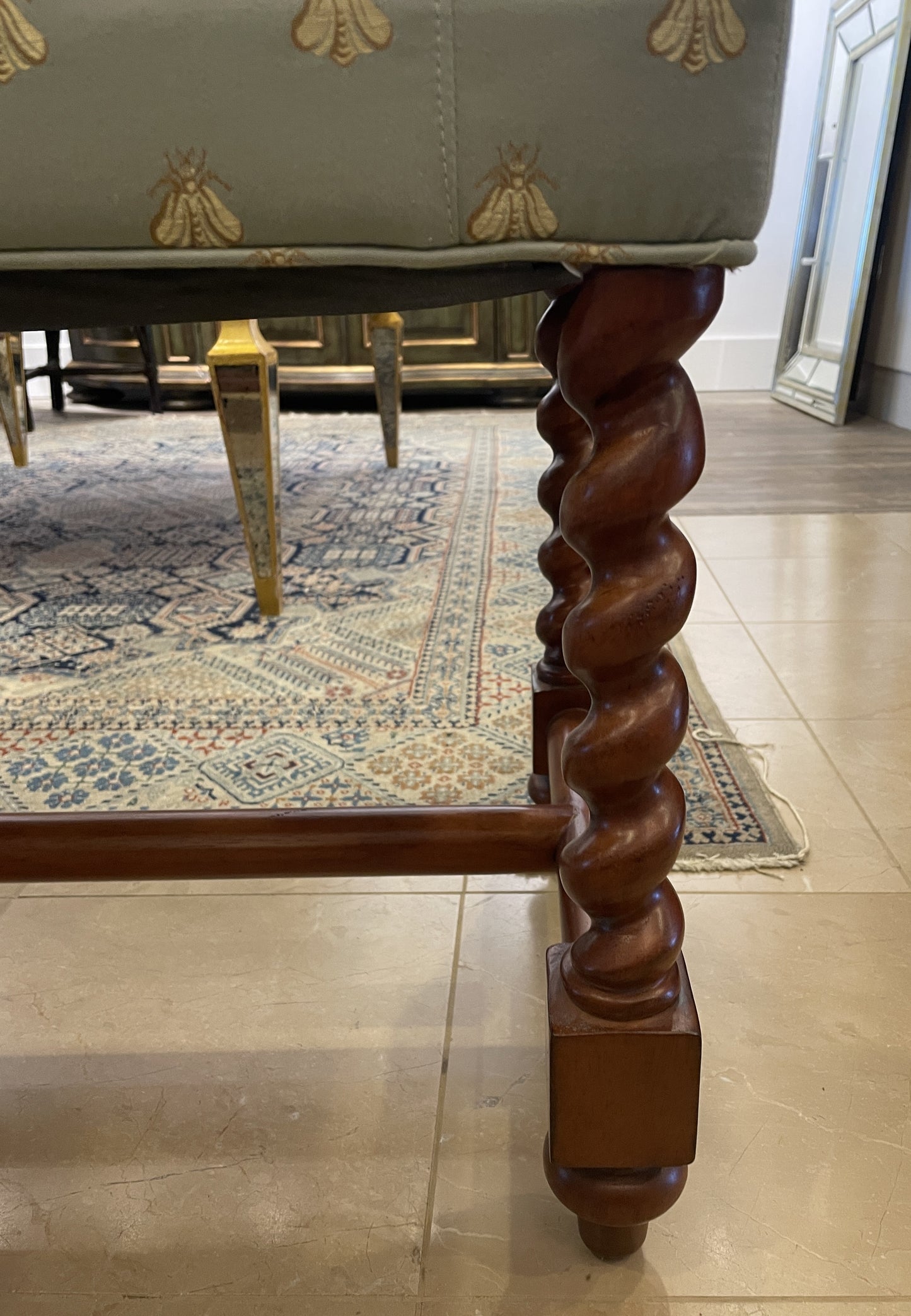 Barley Twist Leg Bench with Bumblebee Upholstery (0BZ00P)