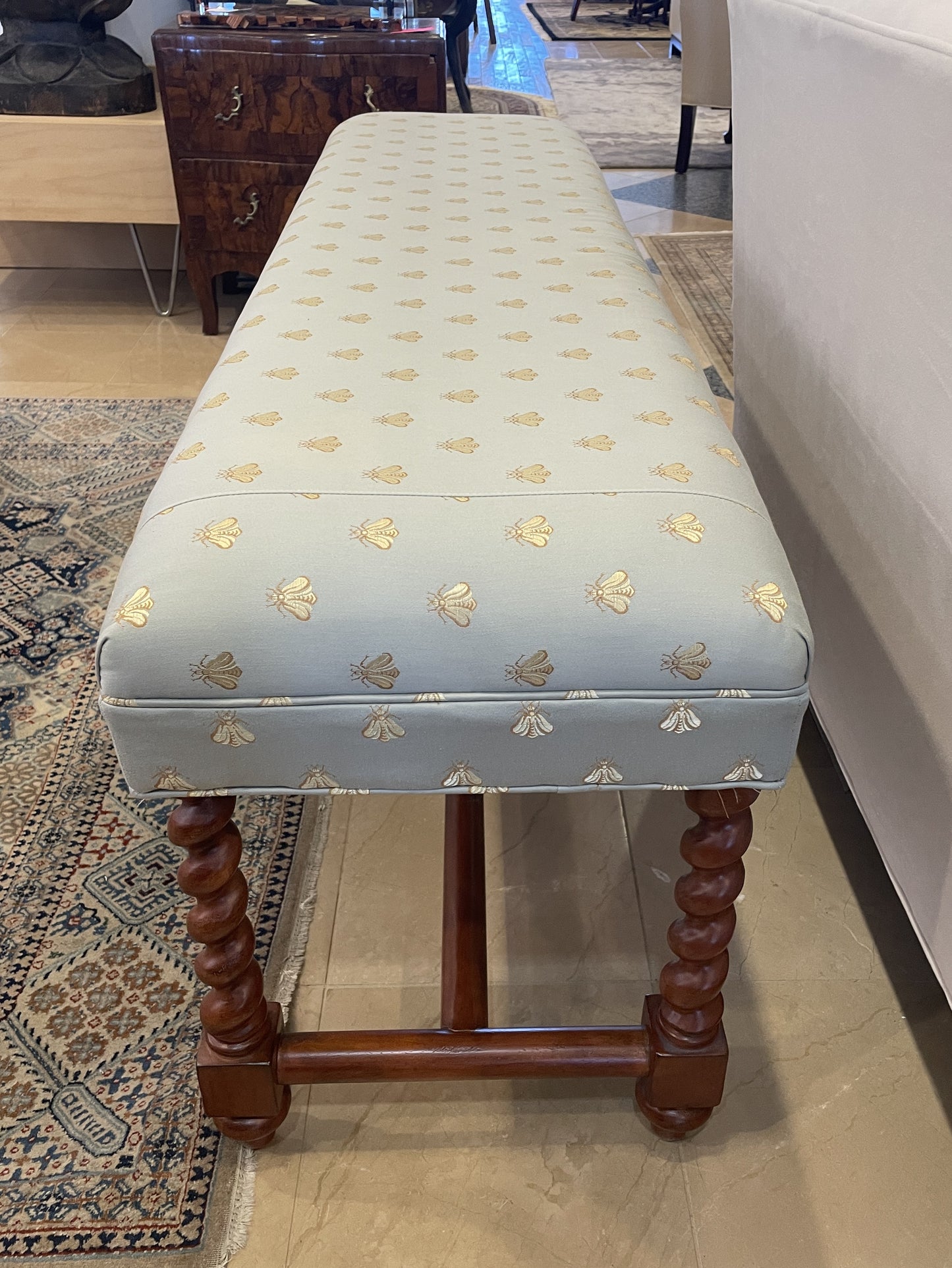 Barley Twist Leg Bench with Bumblebee Upholstery (0BZ00P)