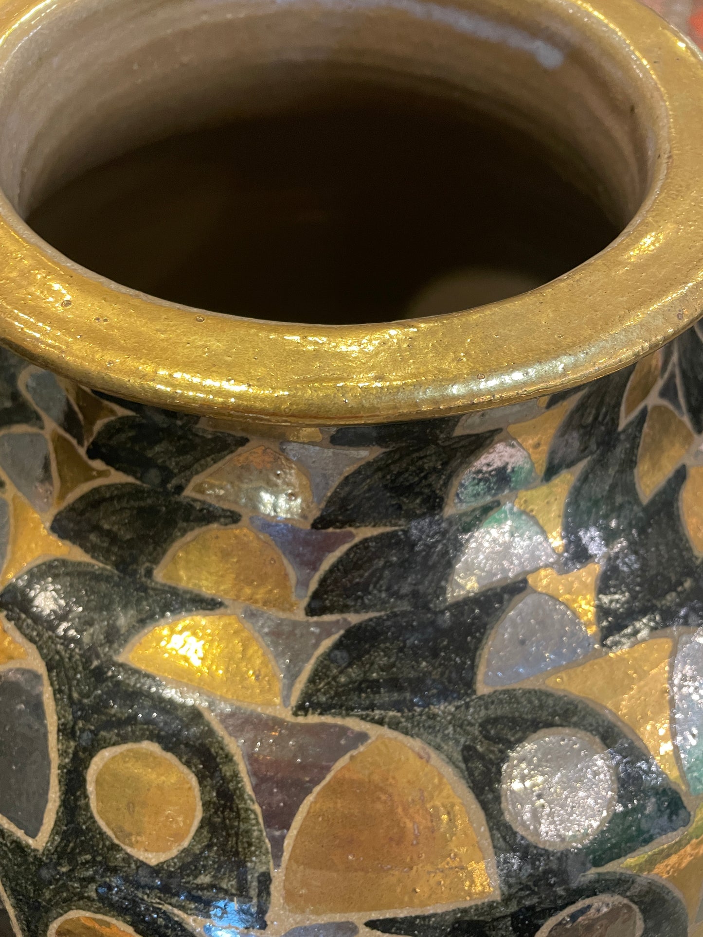 Polychrome Silvered Floor Vase, Signed (0FA002)