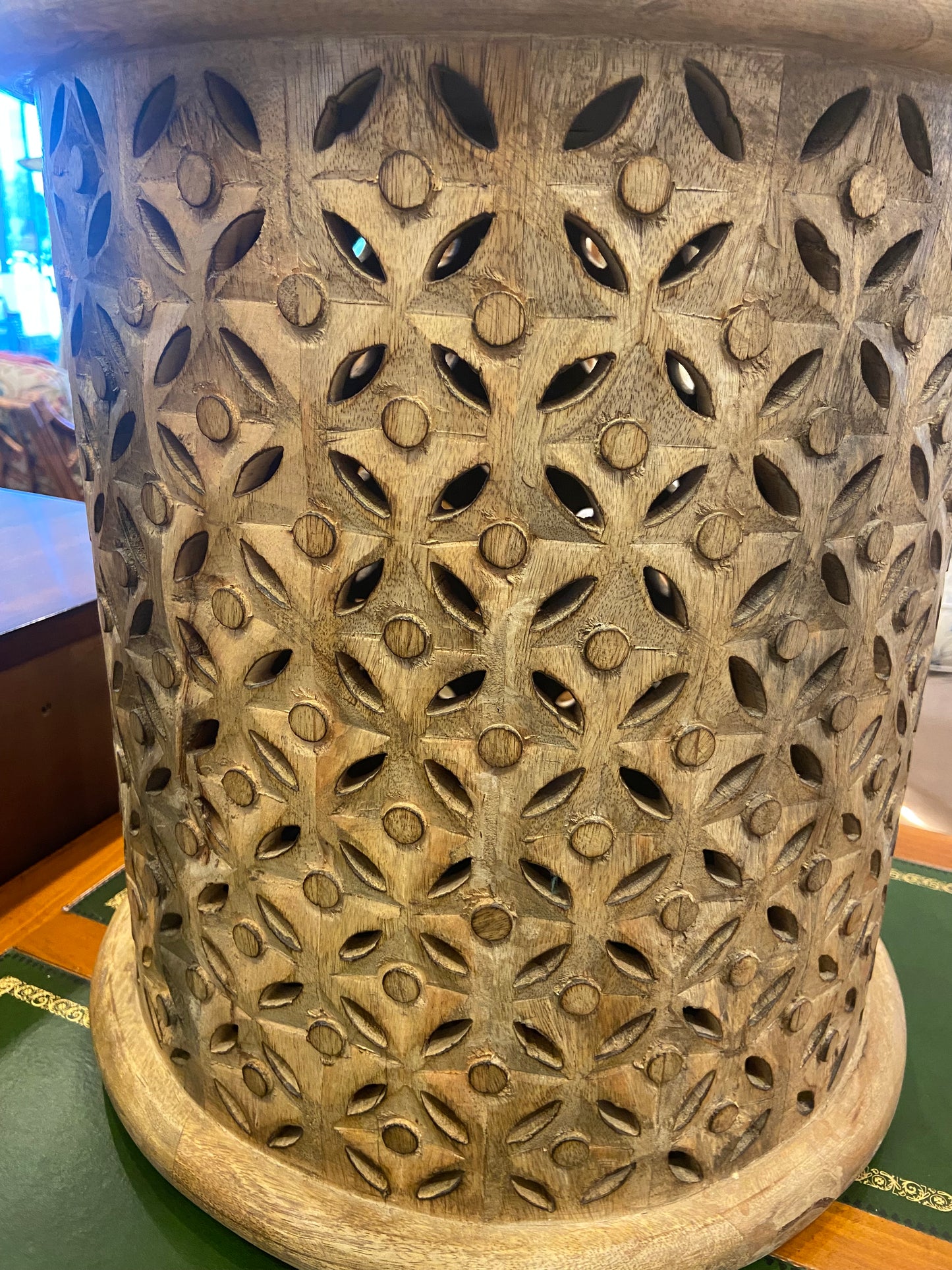 Wooden Carved Drum Side Table