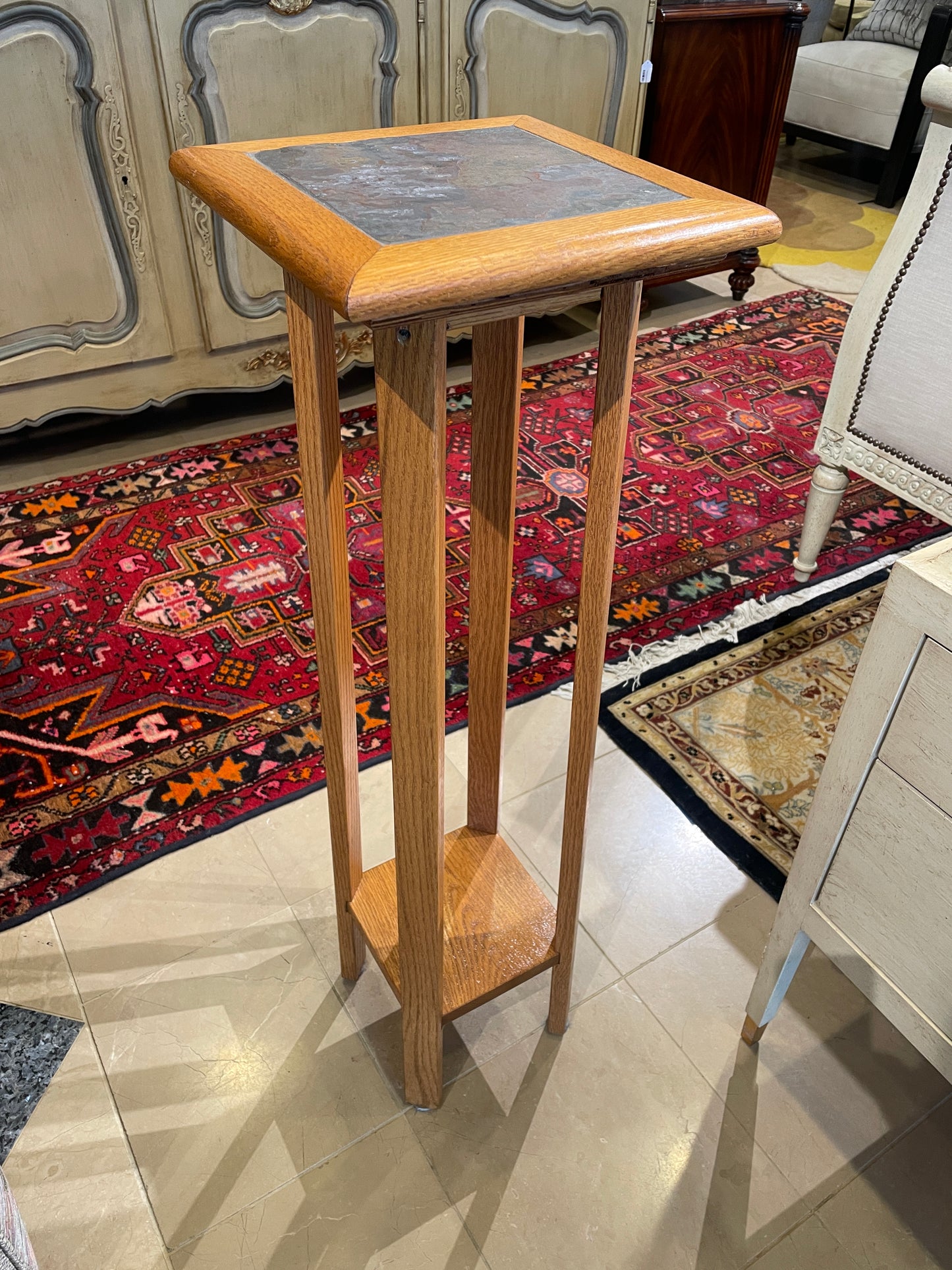 Oak Plant Stand/Pedestal with Slate Insert Top (0JV001)