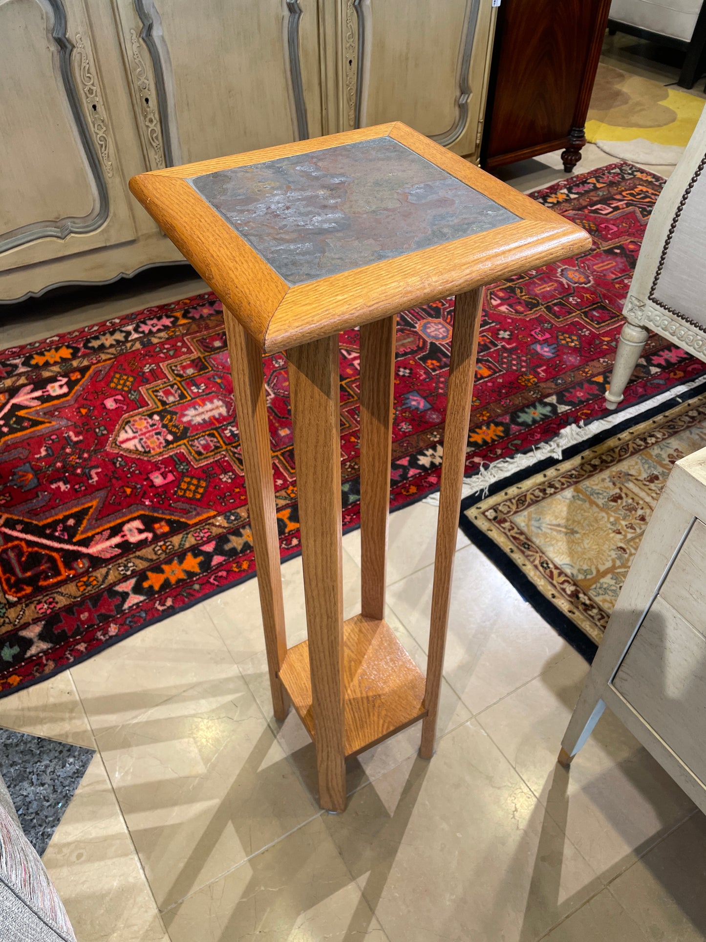 Oak Plant Stand/Pedestal with Slate Insert Top (0JV001)