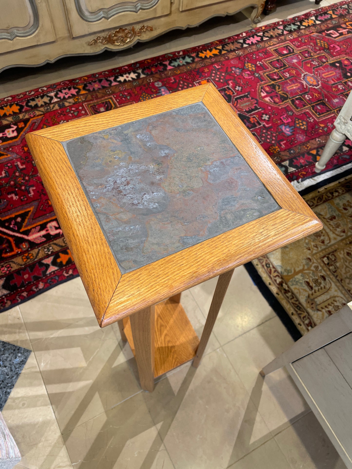 Oak Plant Stand/Pedestal with Slate Insert Top (0JV001)