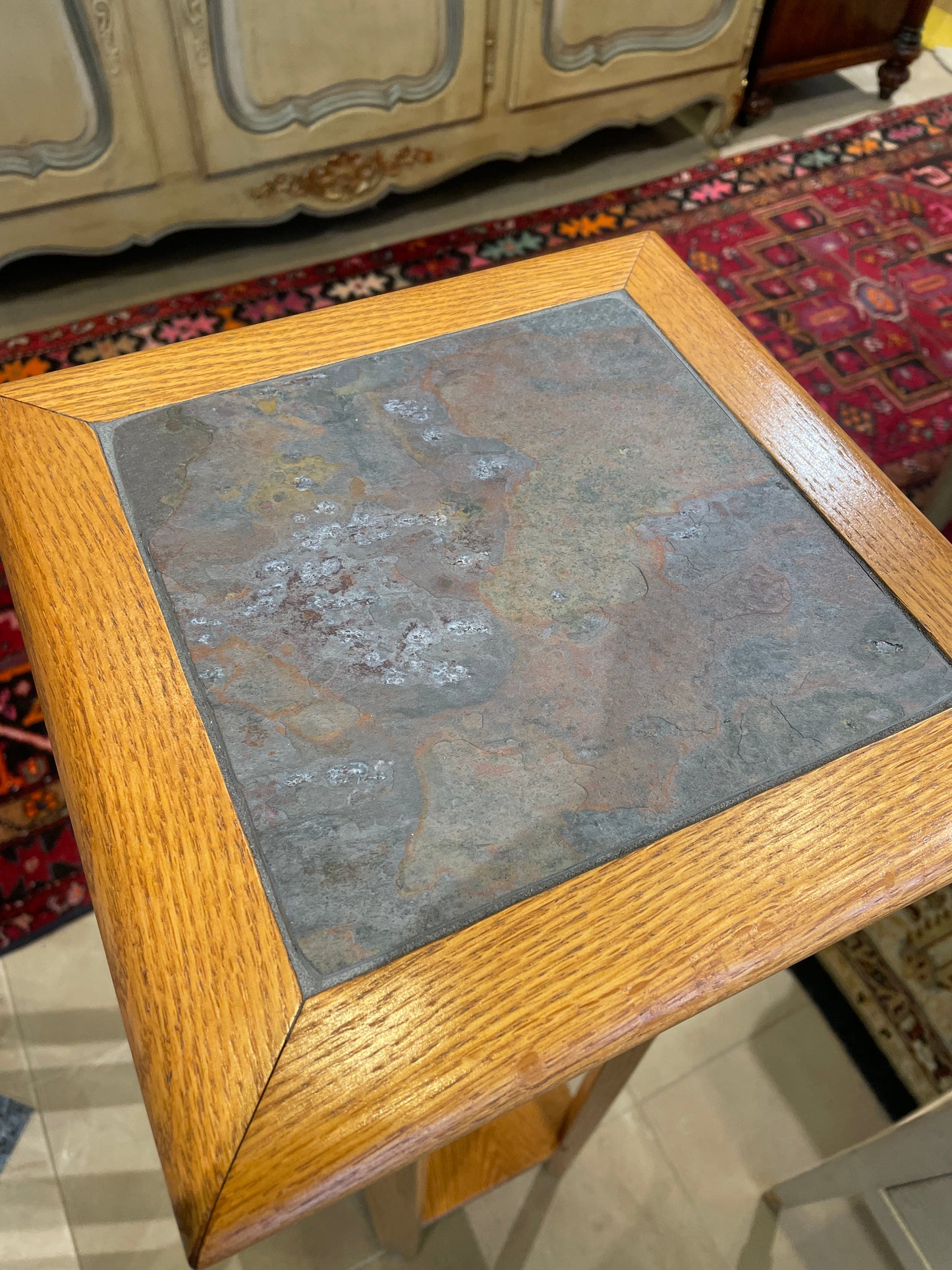 Oak Plant Stand/Pedestal with Slate Insert Top (0JV001)