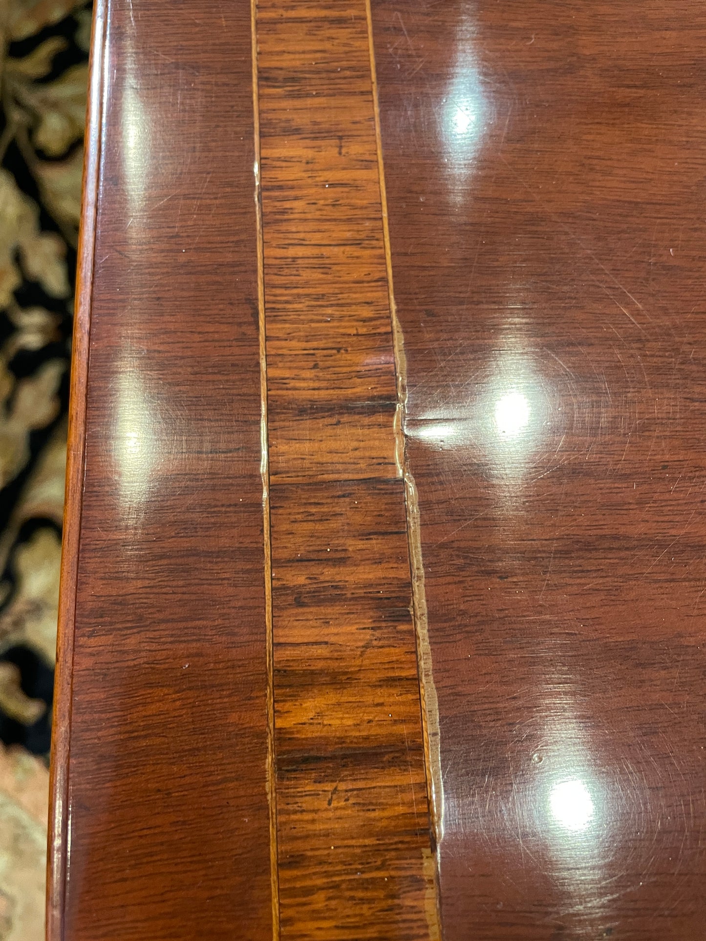 Antique Double Pedestal Banded Dining Table AS IS (3x24" Leaves) (0BZ014)