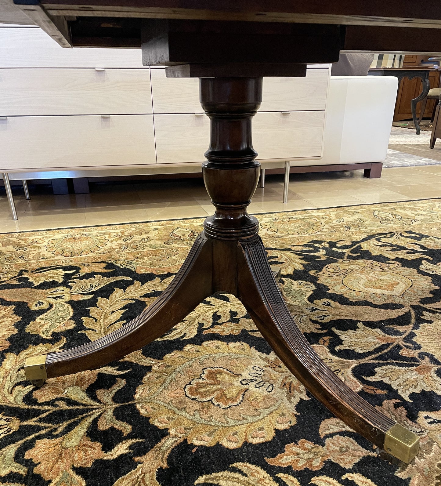 Antique Double Pedestal Banded Dining Table AS IS (3x24" Leaves) (0BZ014)