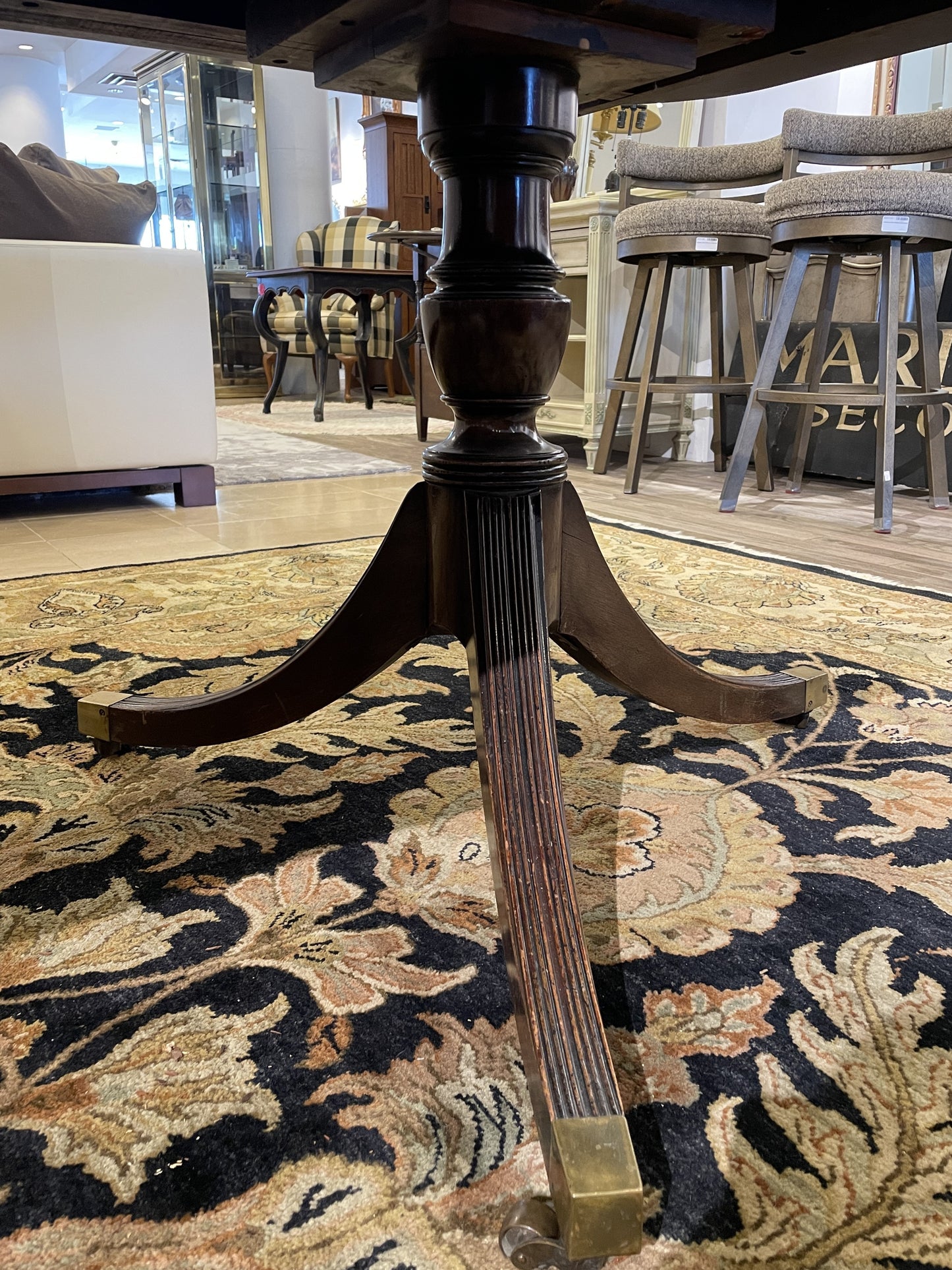 Antique Double Pedestal Banded Dining Table AS IS (3x24" Leaves) (0BZ014)