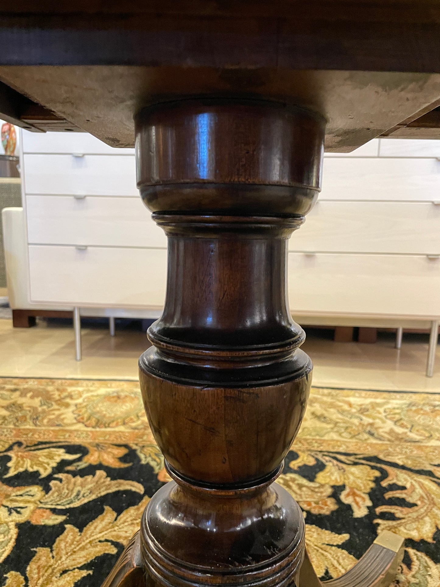 Antique Double Pedestal Banded Dining Table AS IS (3x24" Leaves) (0BZ014)