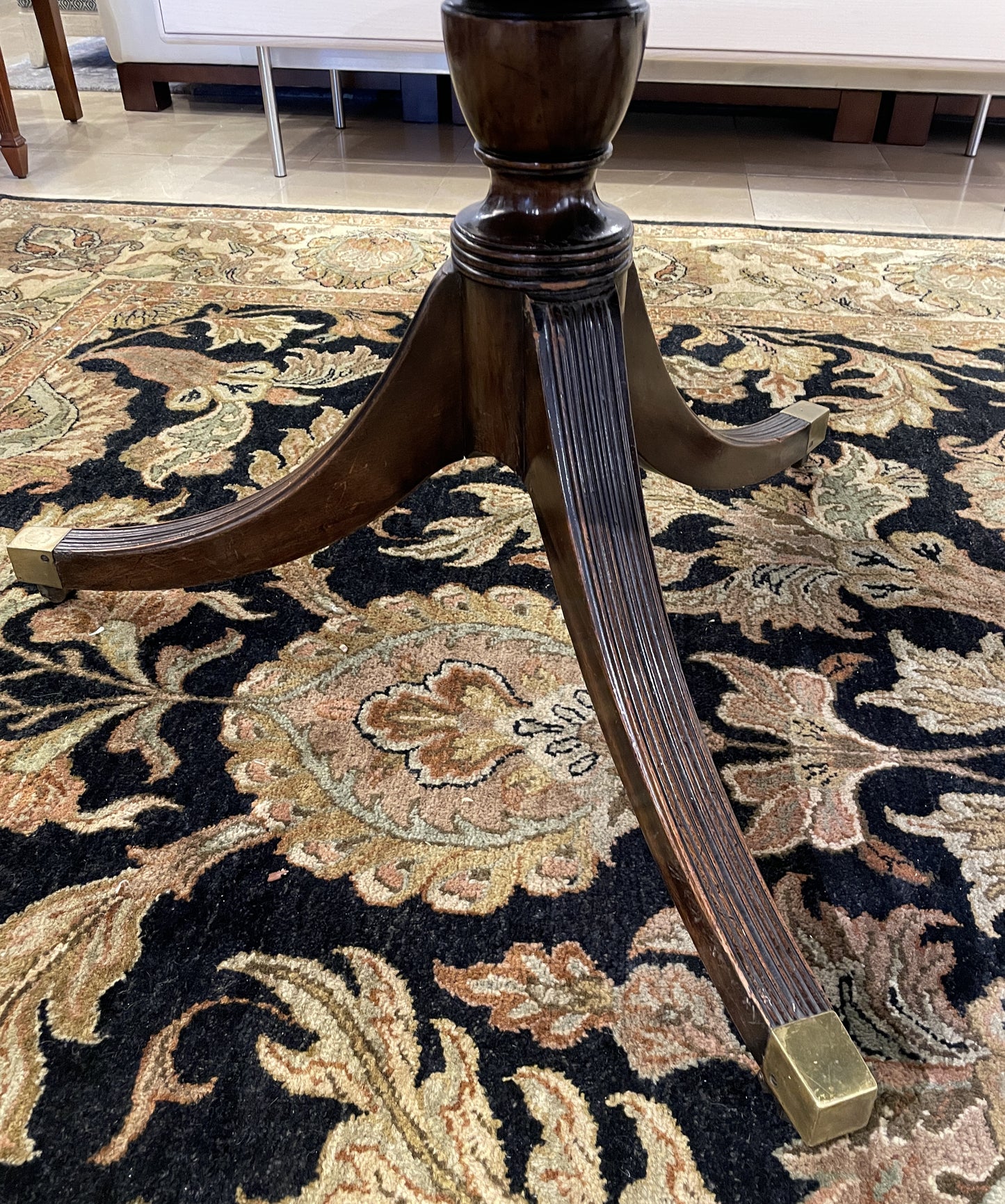 Antique Double Pedestal Banded Dining Table AS IS (3x24" Leaves) (0BZ014)