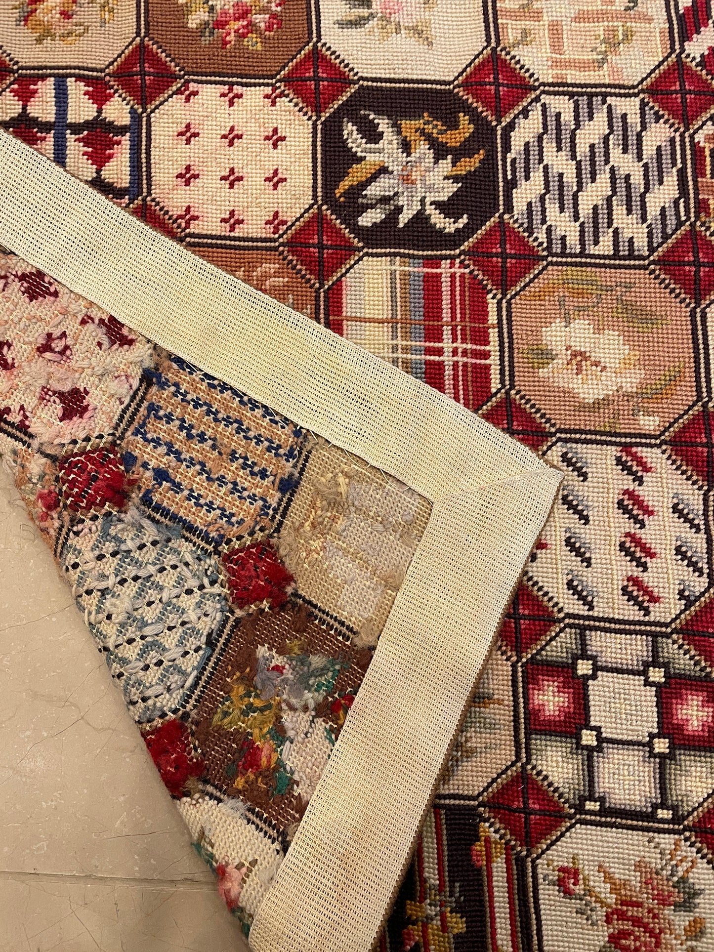 Antique British Isles Needlepoint Rug with Crown, Plume and Harp (Approx. 6x8) (0HP01F)