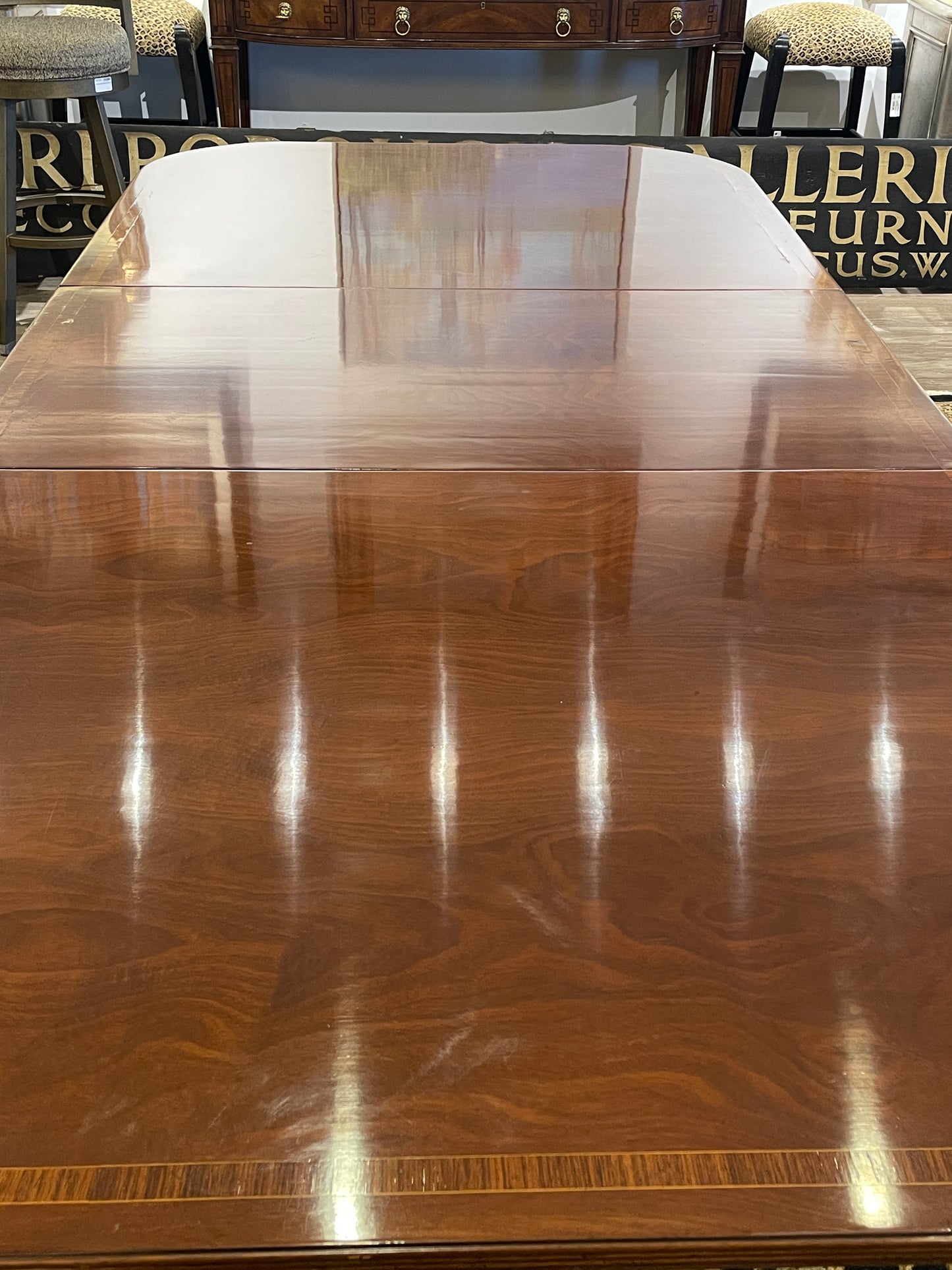 Antique Double Pedestal Banded Dining Table AS IS (3x24" Leaves) (0BZ014)