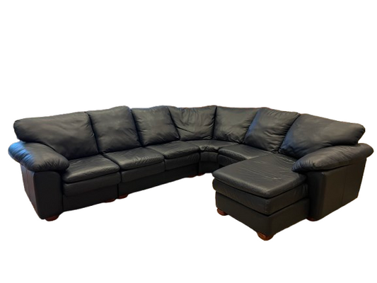 Navy Blue Leather Sectional, AS IS (0FA001)