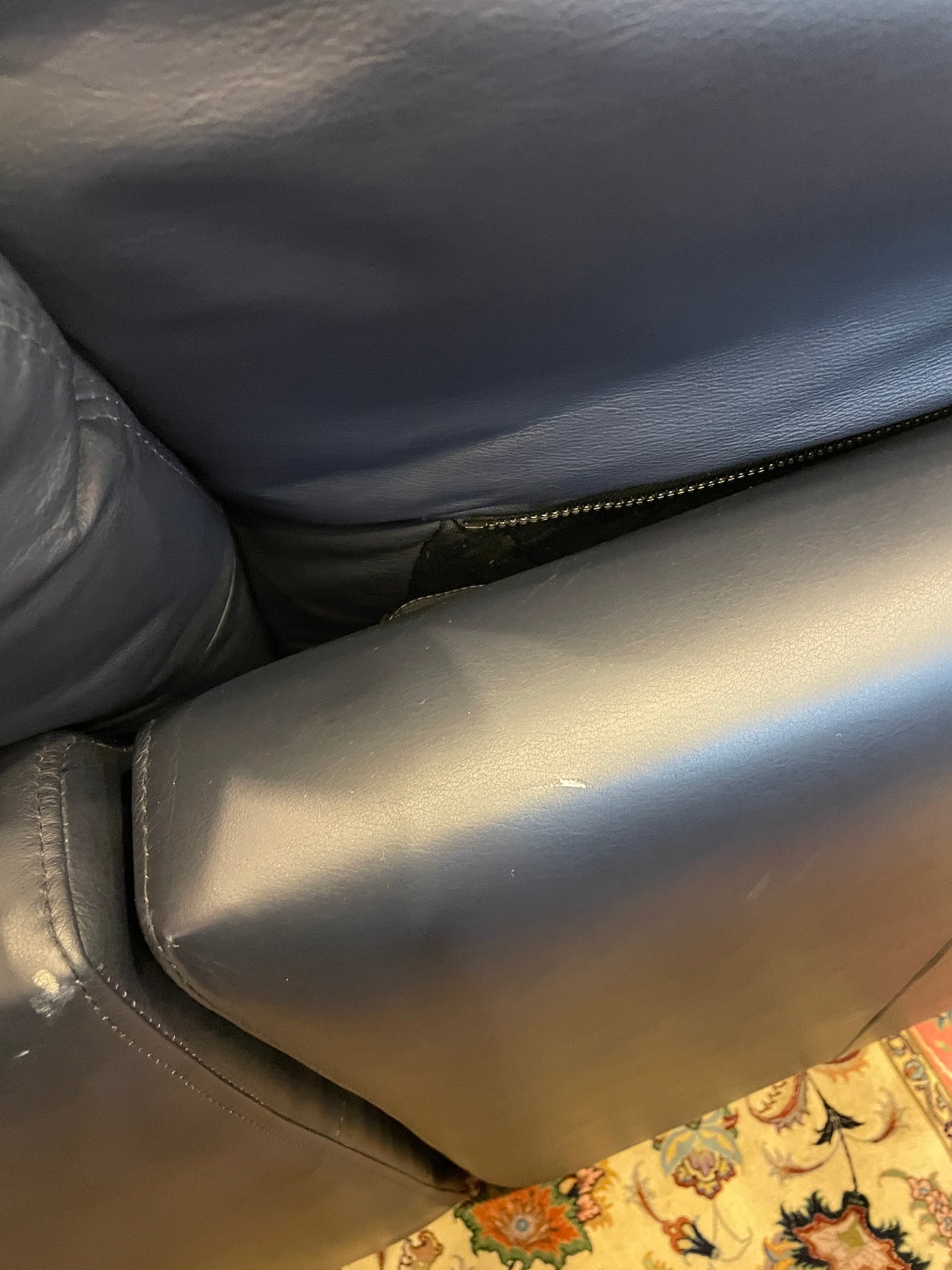 Navy Blue Leather Sectional, AS IS (0FA001)