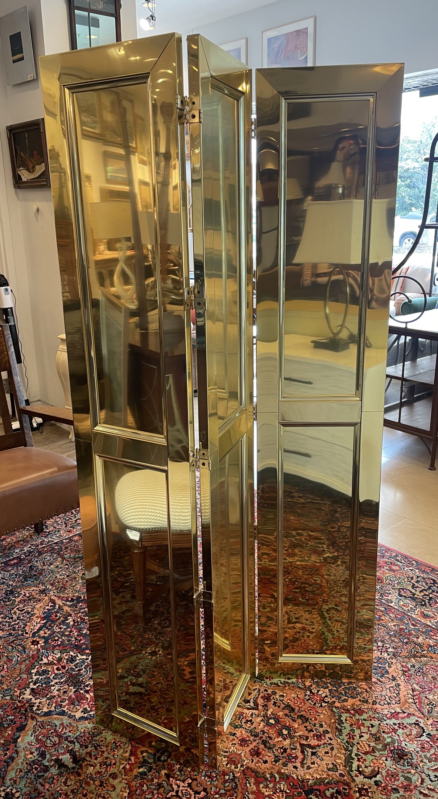 Vintage Brass and Wood Room Divider, AS IS (0JF004)