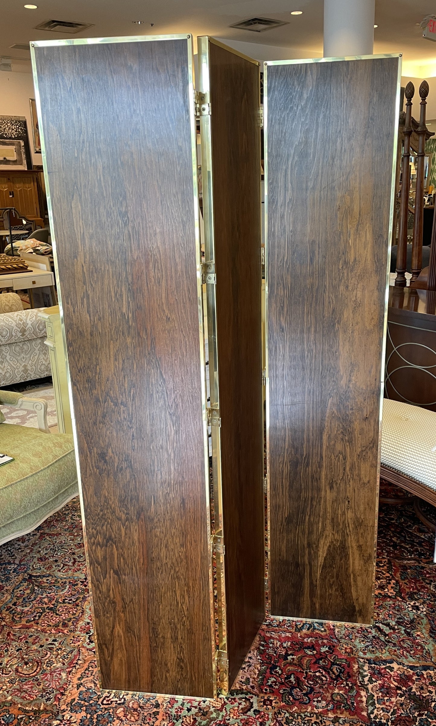 Vintage Brass and Wood Room Divider, AS IS (0JF004)