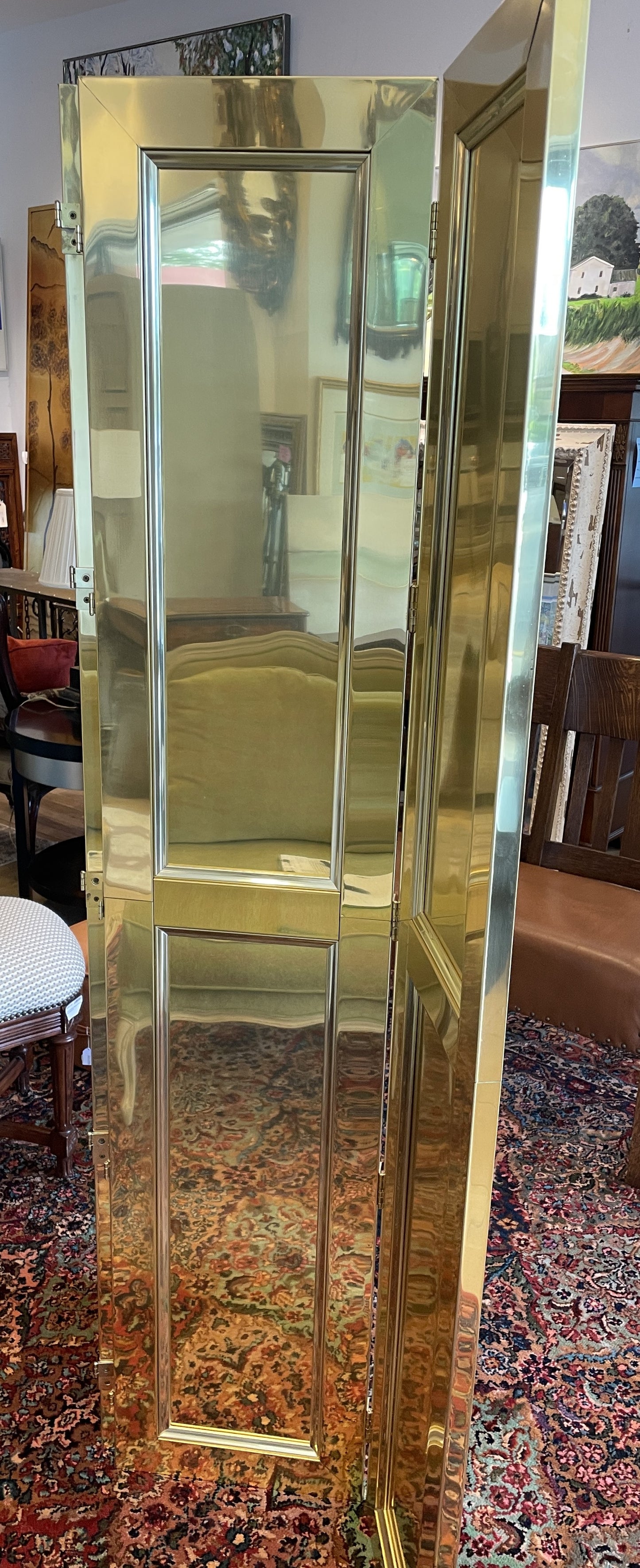 Vintage Brass and Wood Room Divider, AS IS (0JF004)