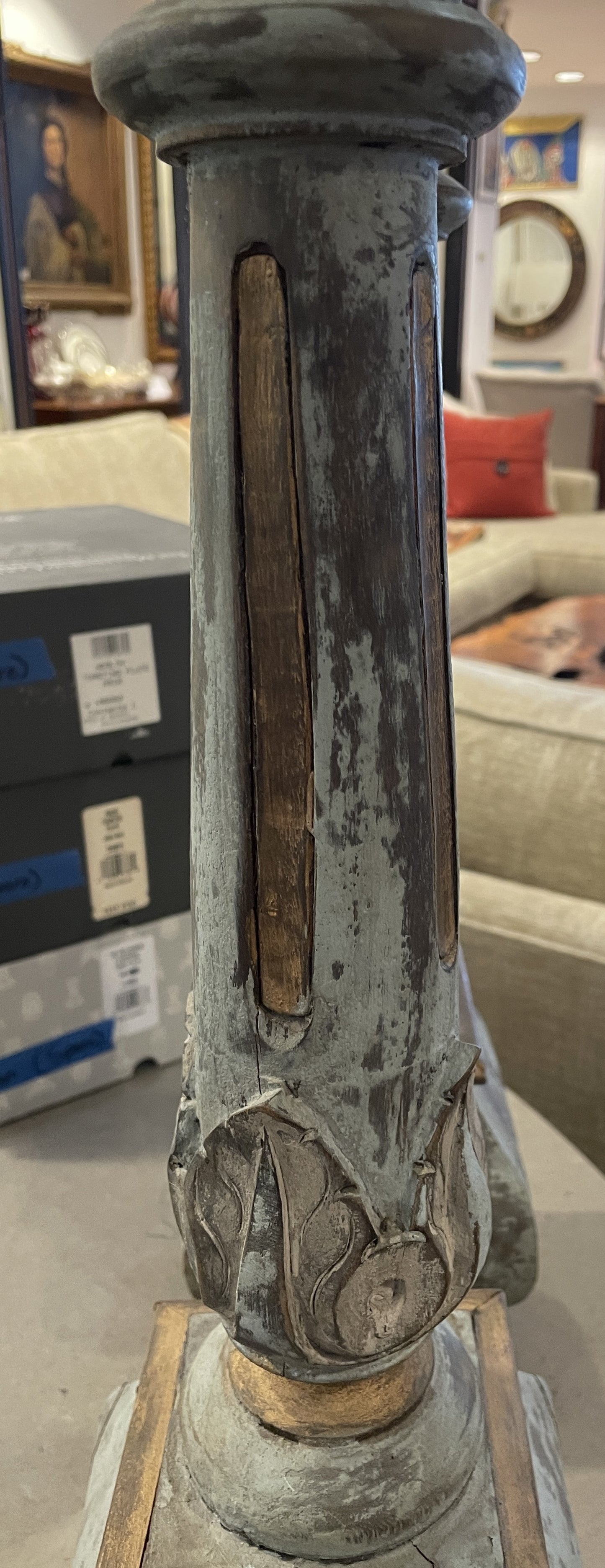 Antique Swedish Hand Carved Wooden Candle Pillars, a pair (01D01Z)