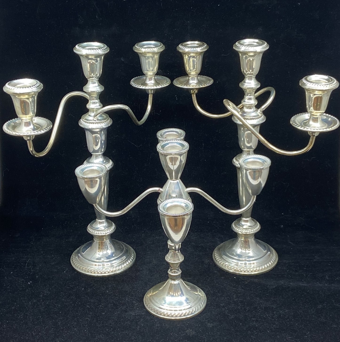Set of Three Candelabra Weighted Sterling Silver Candle Holders (26767)