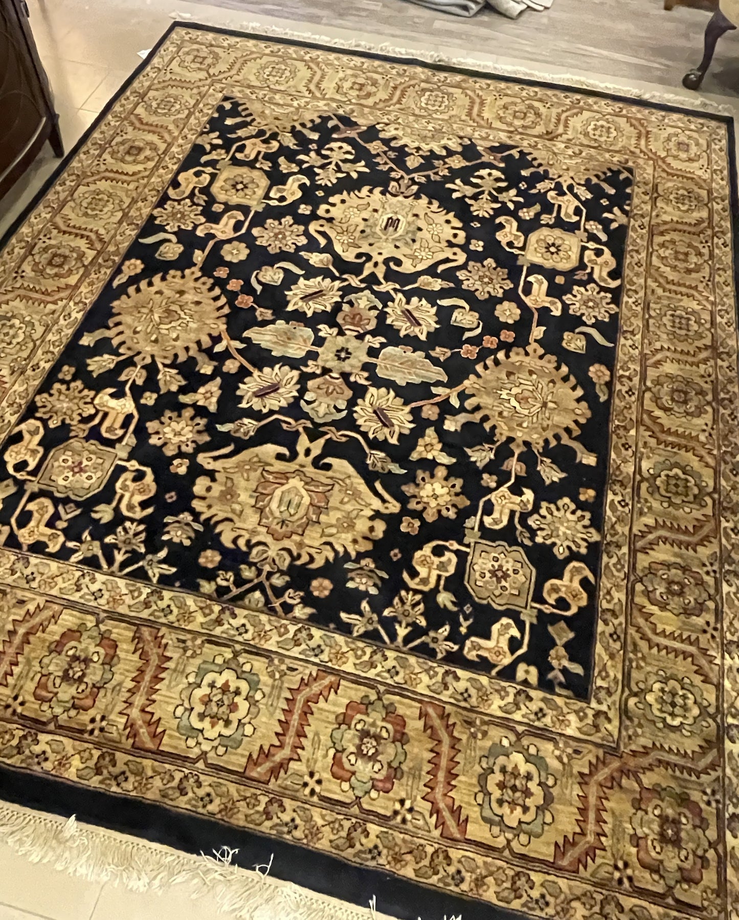 Hand Woven Wool Rug, black, mauve and blue (8x12) (0JQ00B)