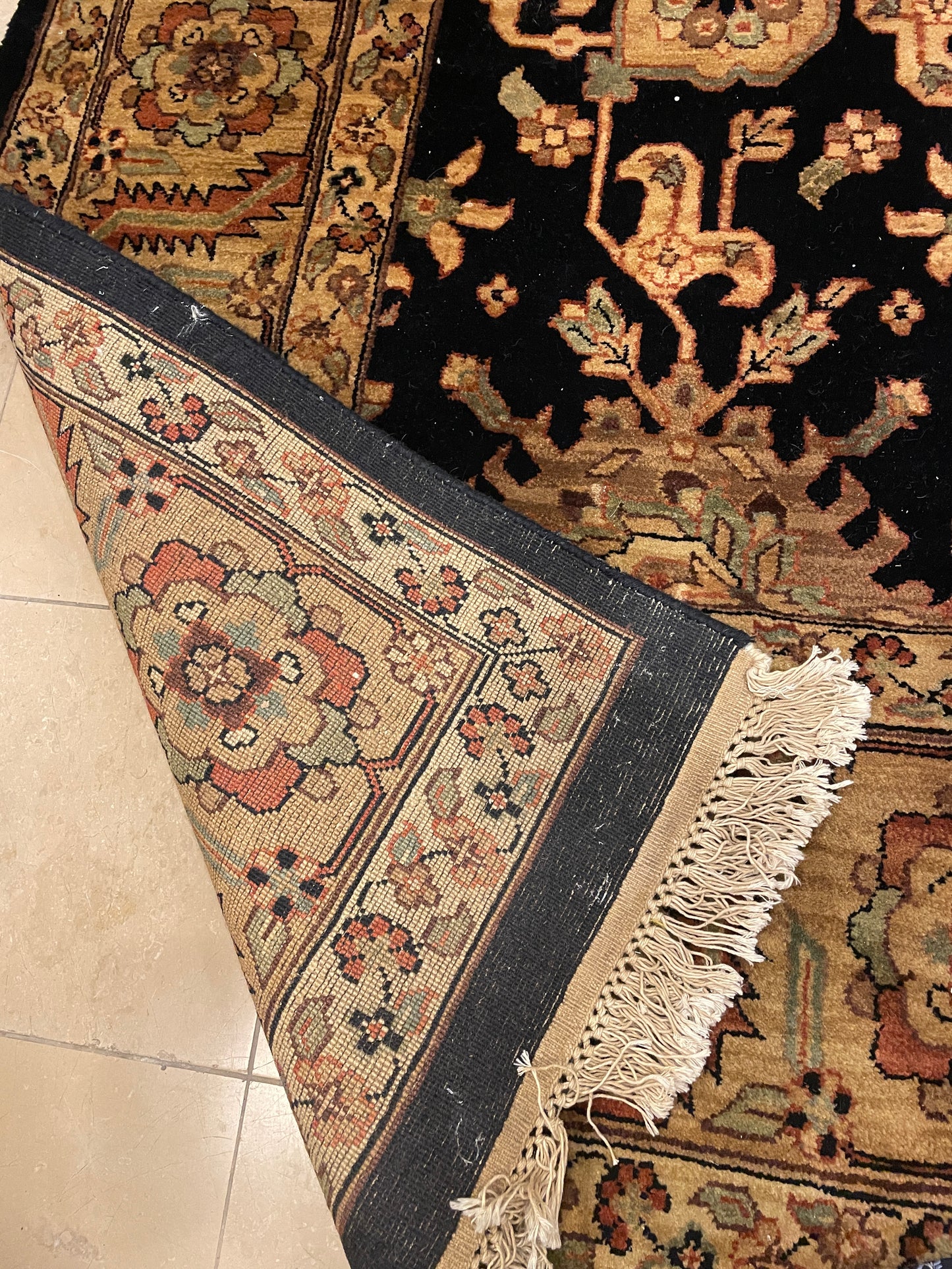 Hand Woven Wool Rug, black, mauve and blue (8x12) (0JQ00B)