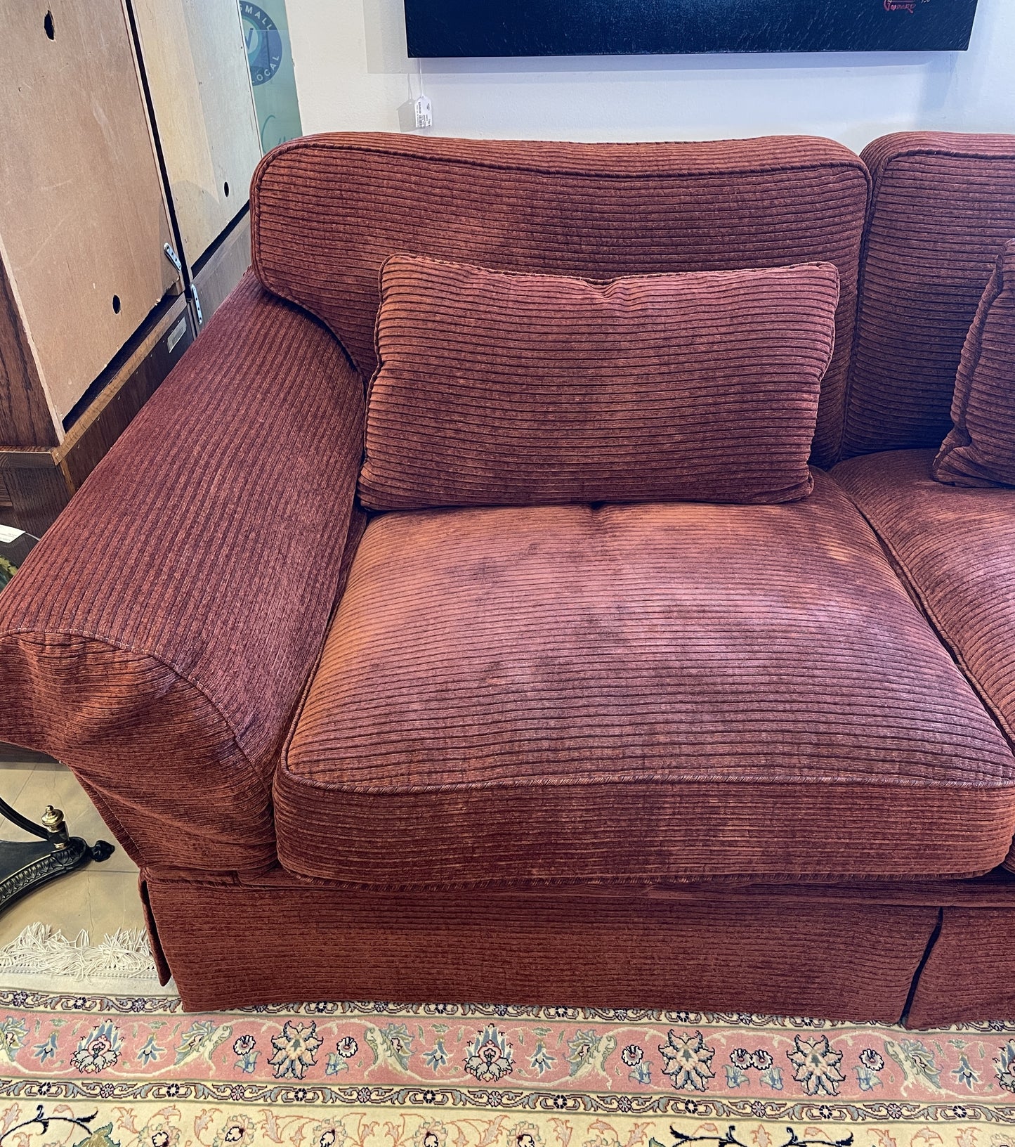 Crimson Corduroy Style Upholstered Sofa Attrib. to Baker (0BZ006)