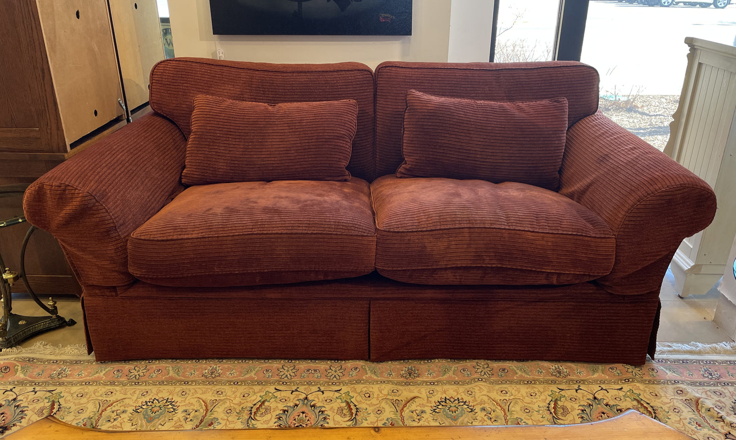 Crimson Corduroy Style Upholstered Sofa Attrib. to Baker (0BZ006)