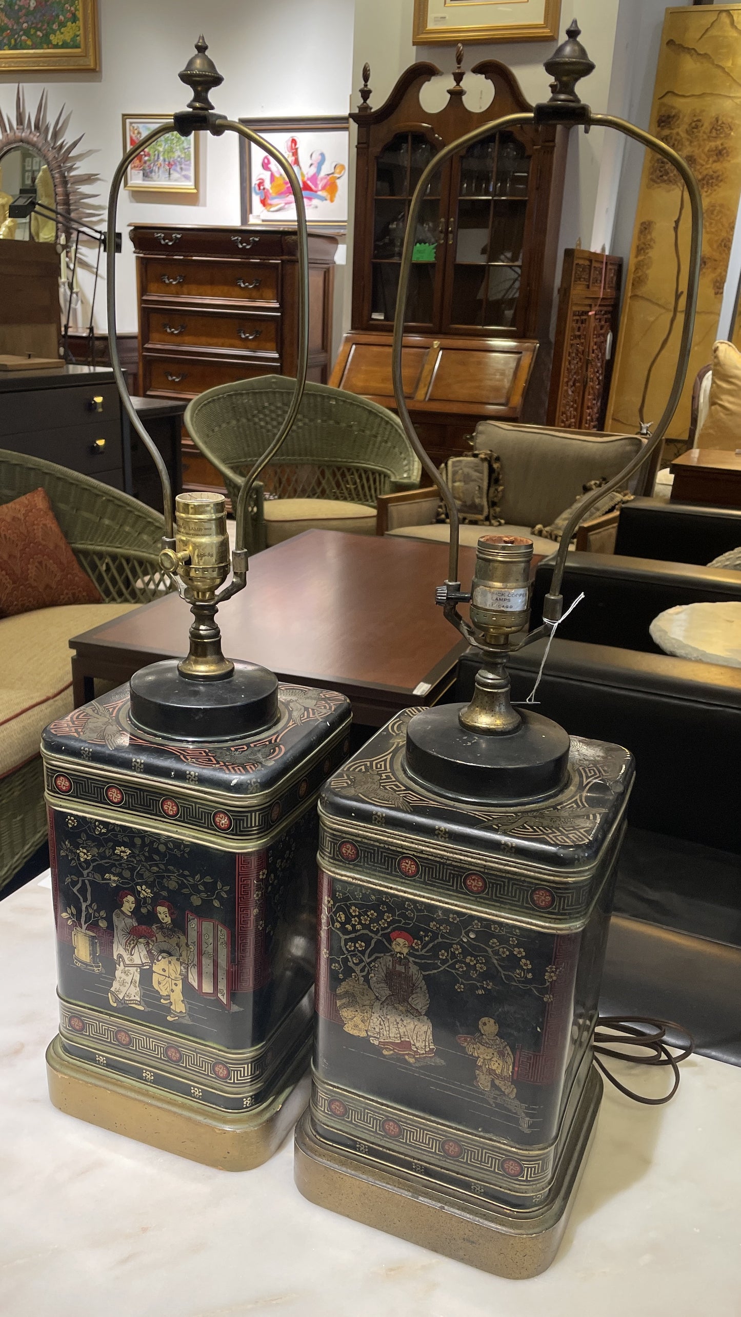 Pair Frederick Cooper Chinoiserie Lamps, no shades (0JL005)