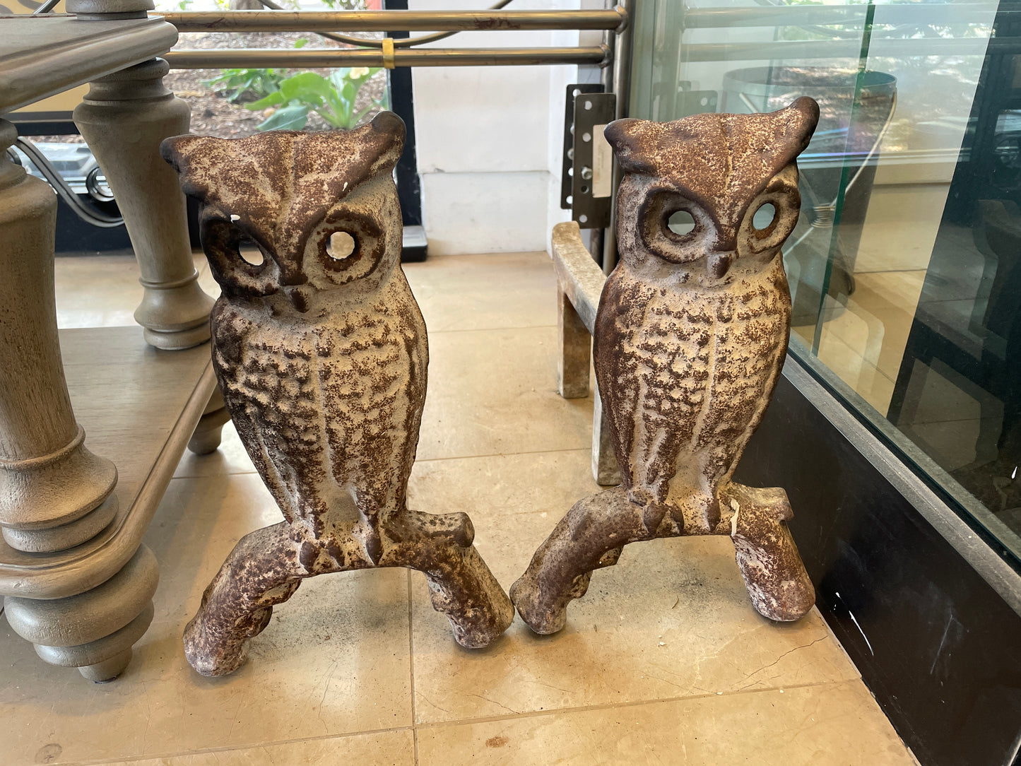 Owl Andirons, AS IS - no eyes (0NJ005)