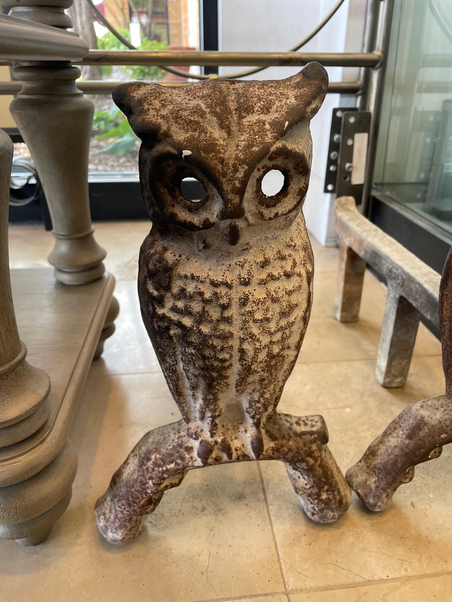Owl Andirons, AS IS - no eyes (0NJ005)
