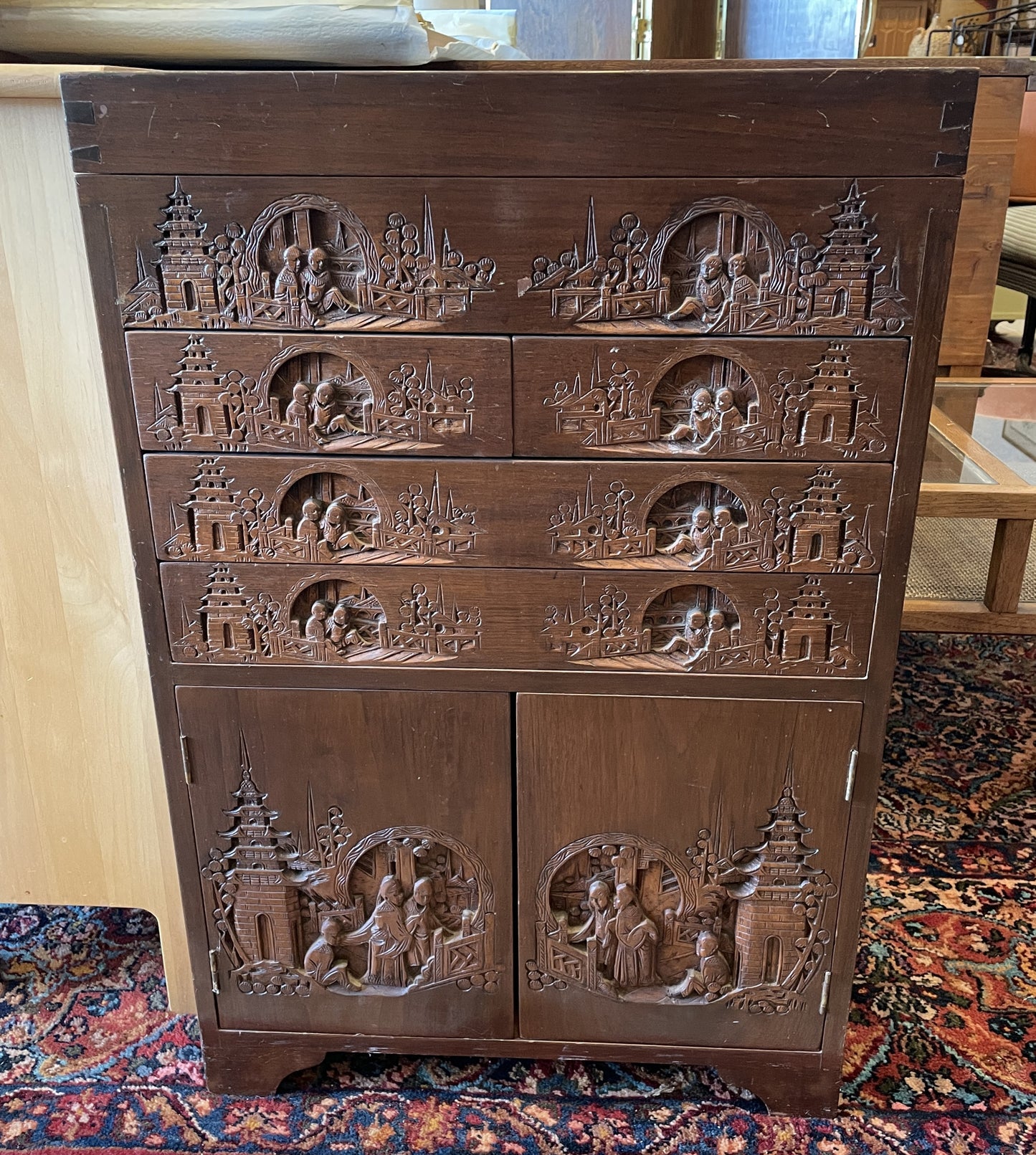 Carved Asian Silverware Chest, floor standing (0NJ00A)