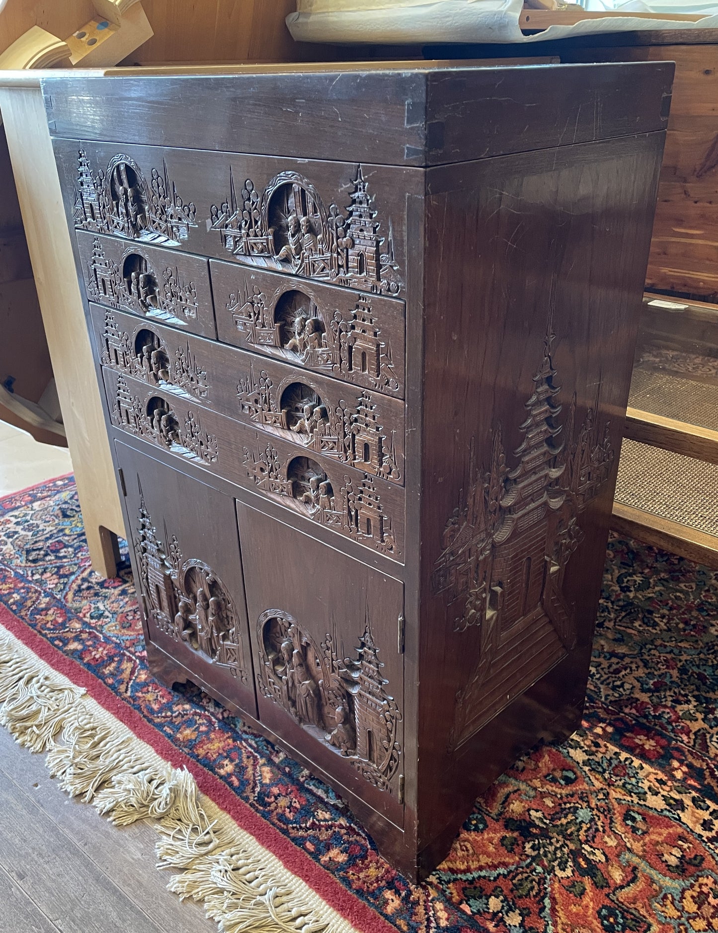 Carved Asian Silverware Chest, floor standing (0NJ00A)